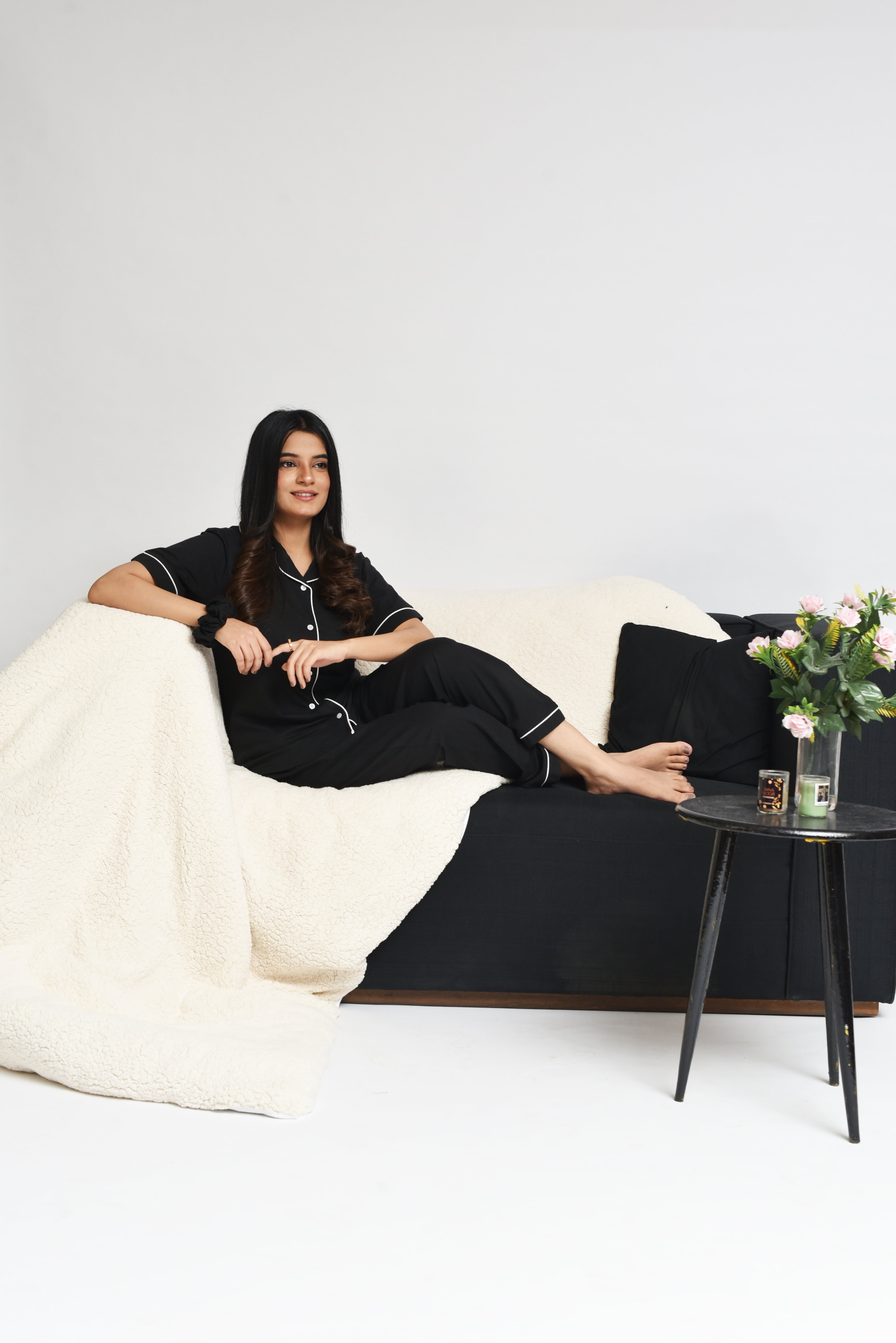 Front Open Pj Set - Black