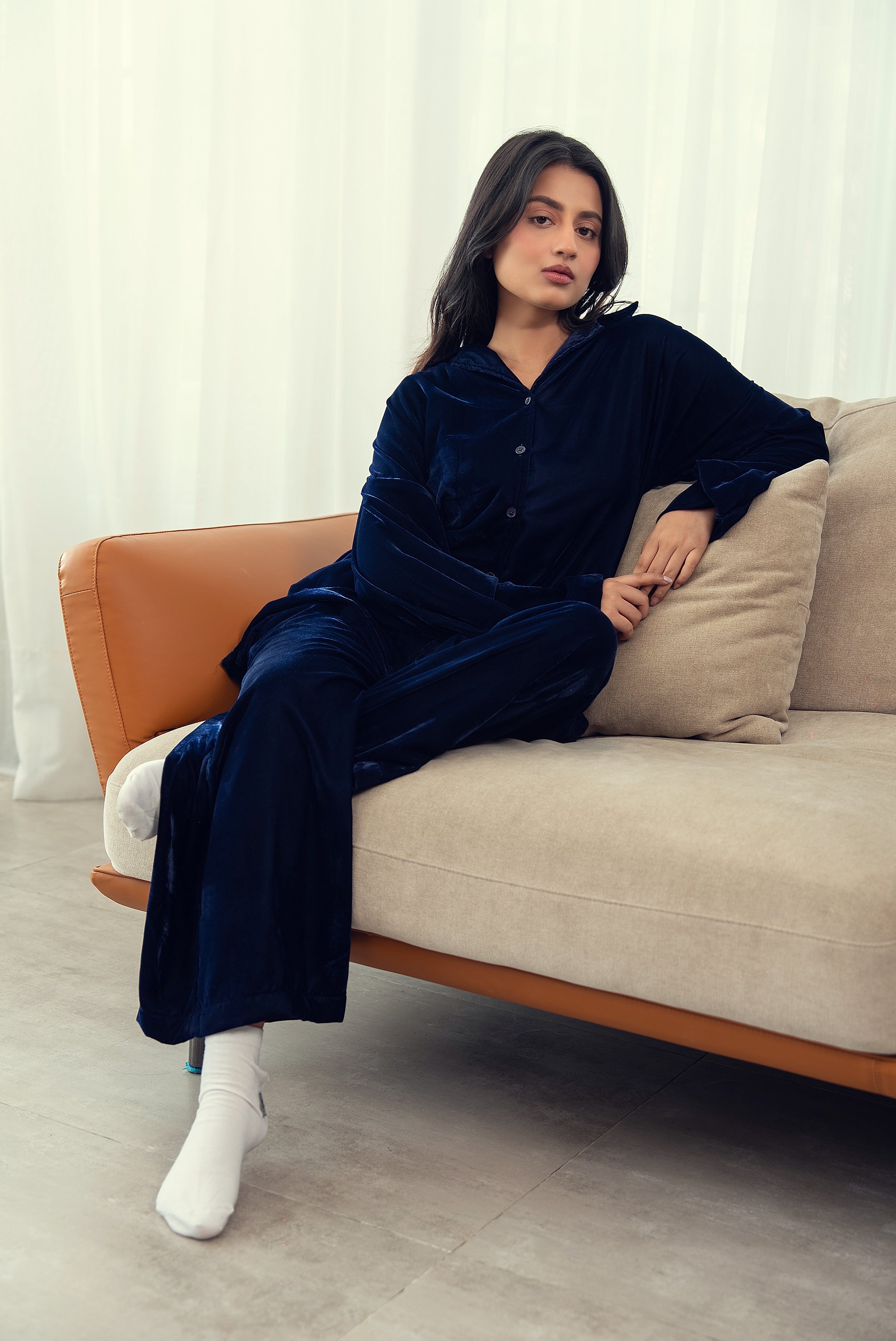 Winter Sky – Navy Velvet PJ Set