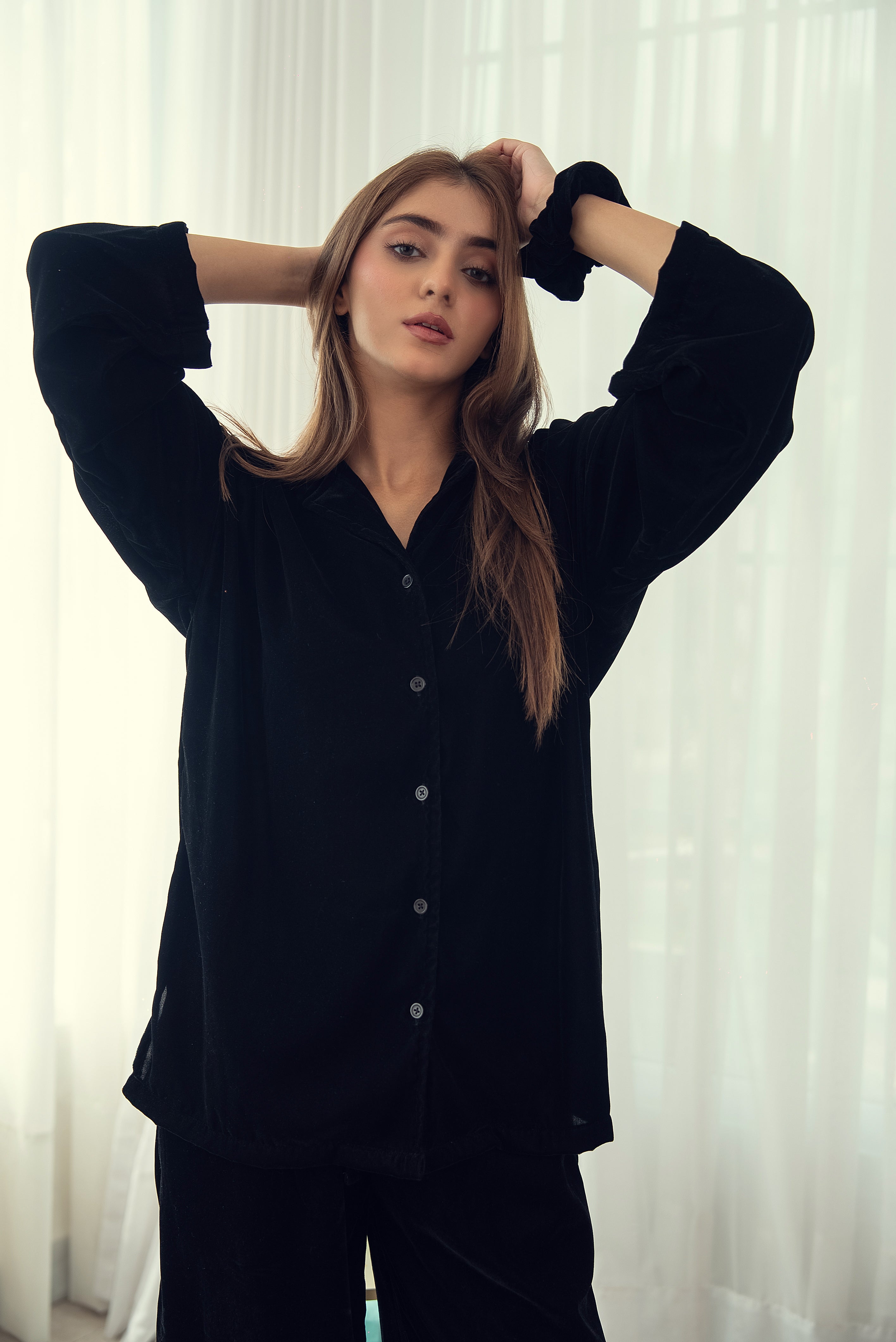Noir Luxe – Black Velvet PJ Set
