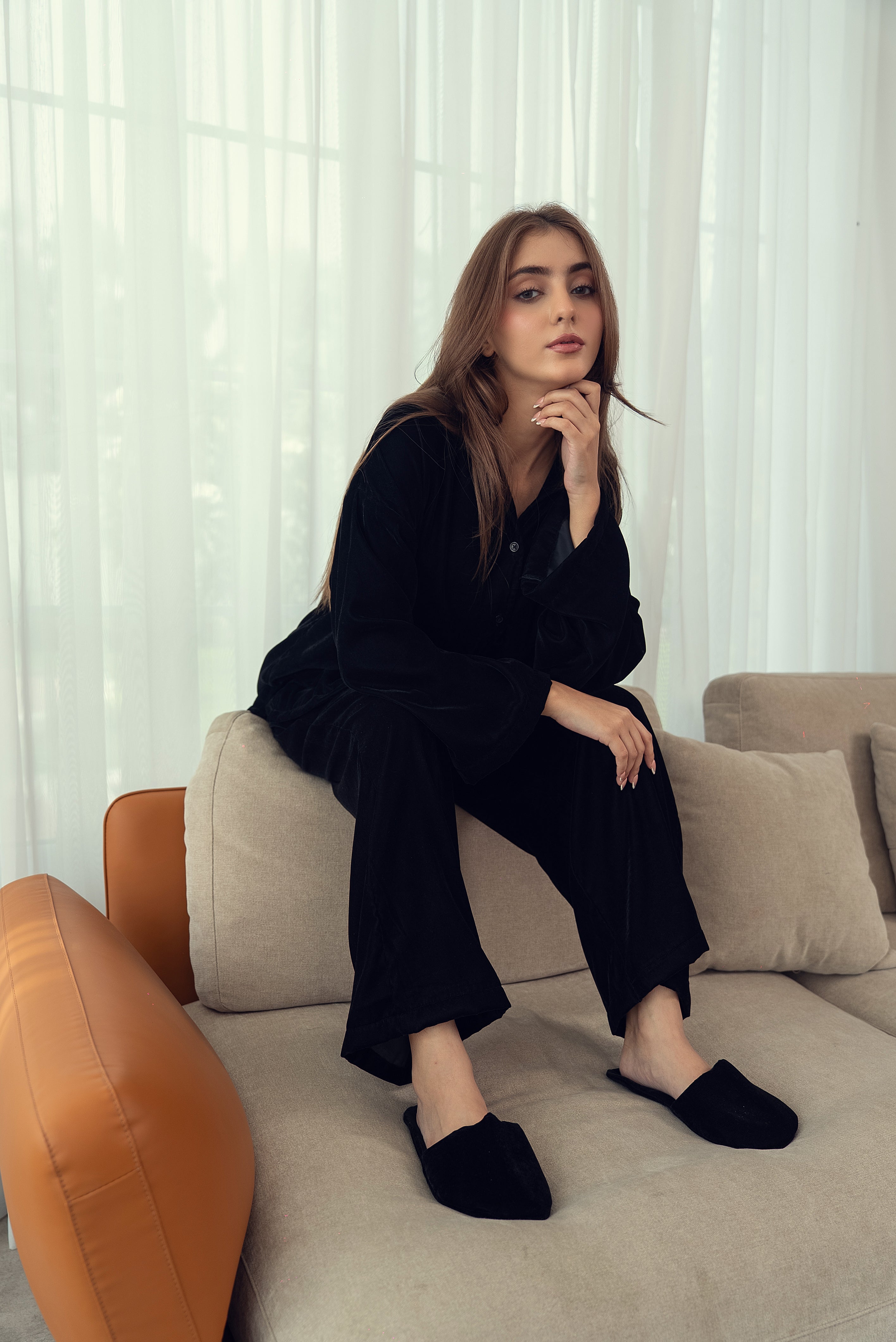 Noir Luxe – Black Velvet PJ Set