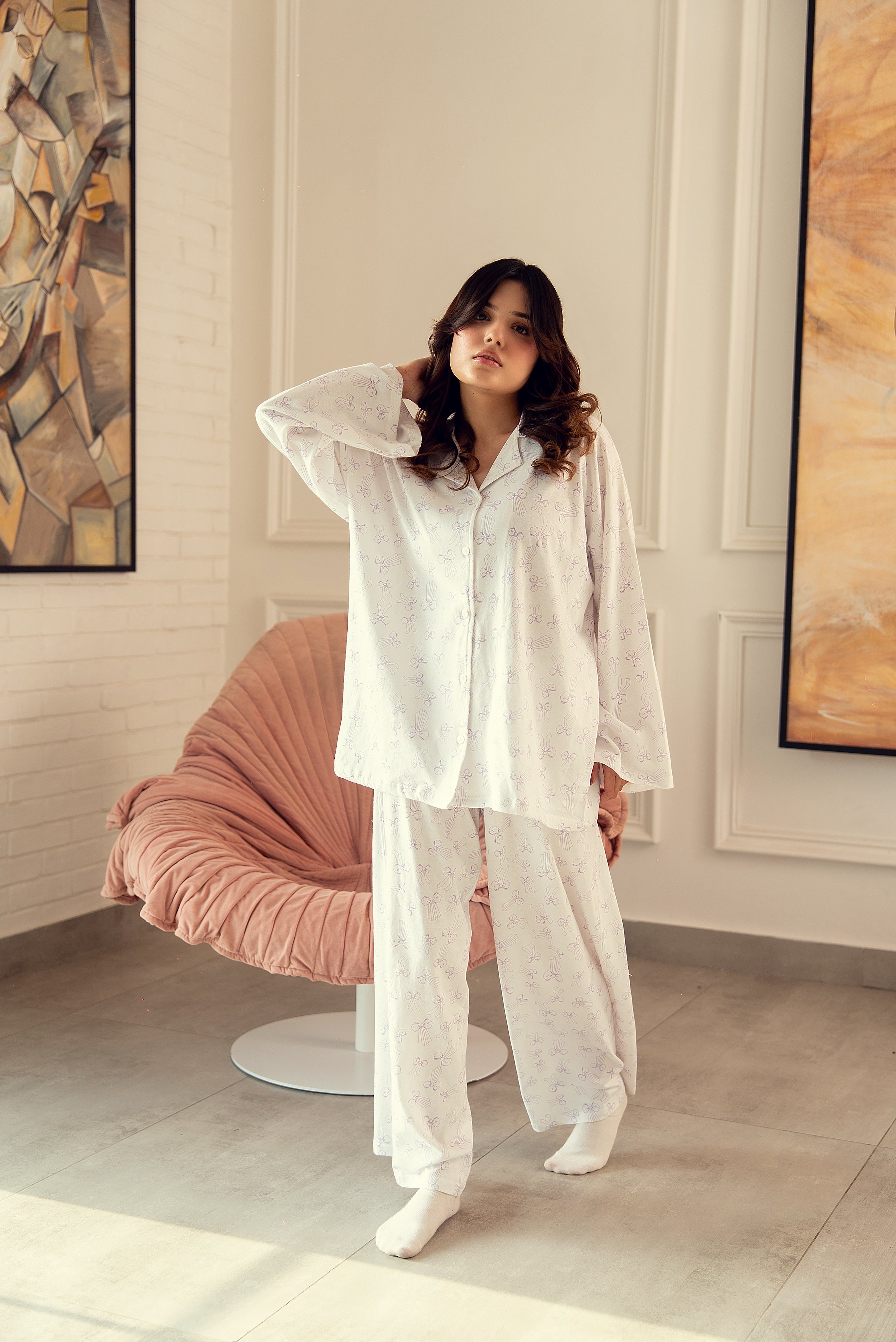 Soft Cotton Jersey Lavender Bow PJ Set