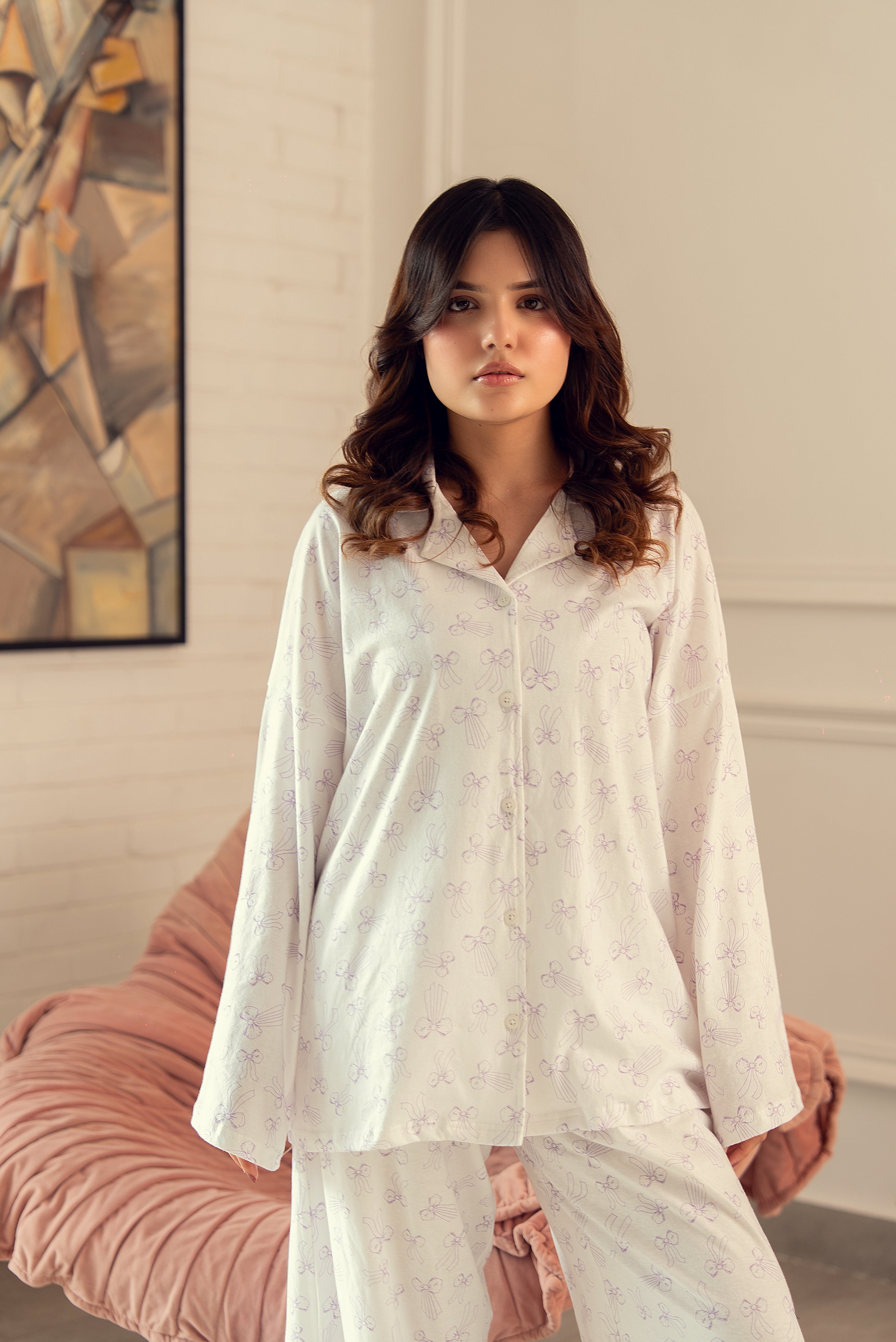 Soft Cotton Jersey Lavender Bow PJ Set