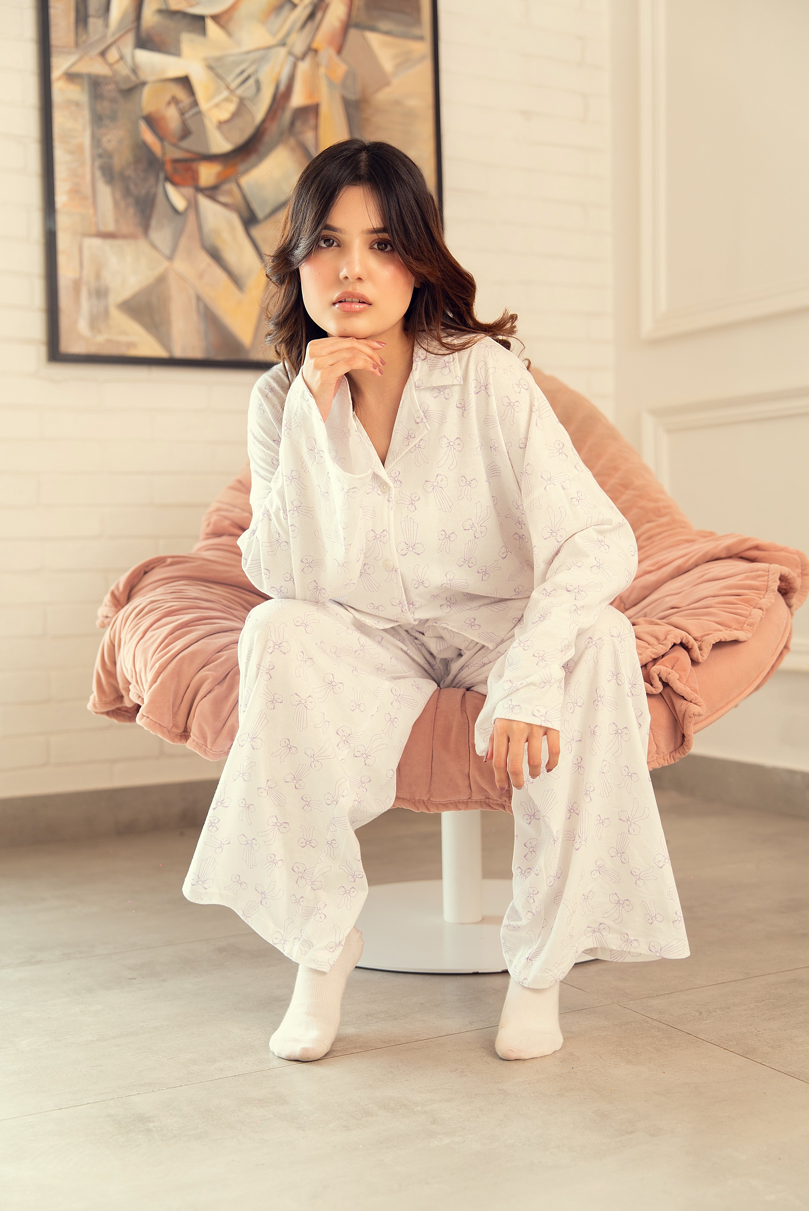 Soft Cotton Jersey Lavender Bow PJ Set