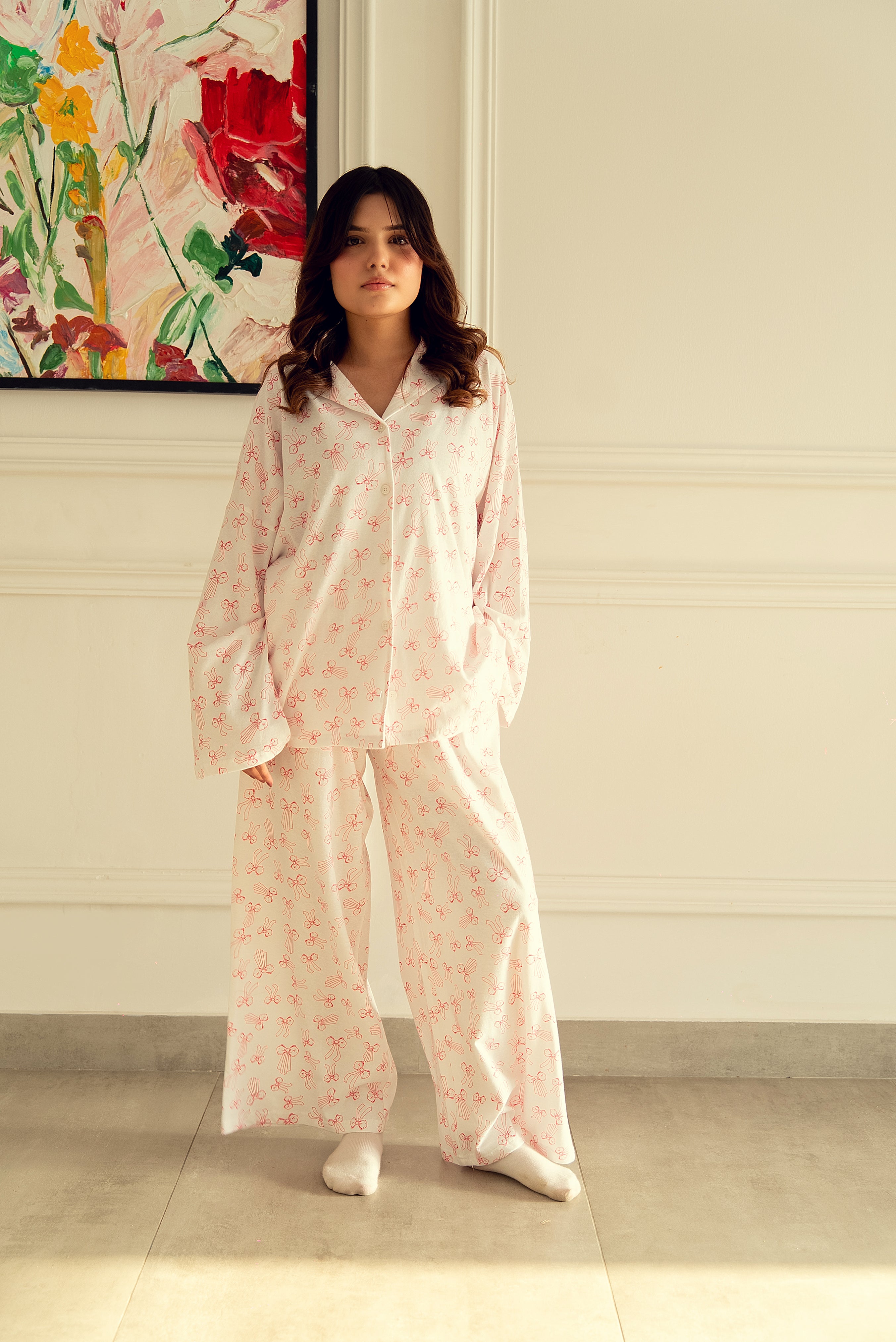 Soft Cotton Jersey Pink Bow PJ Set