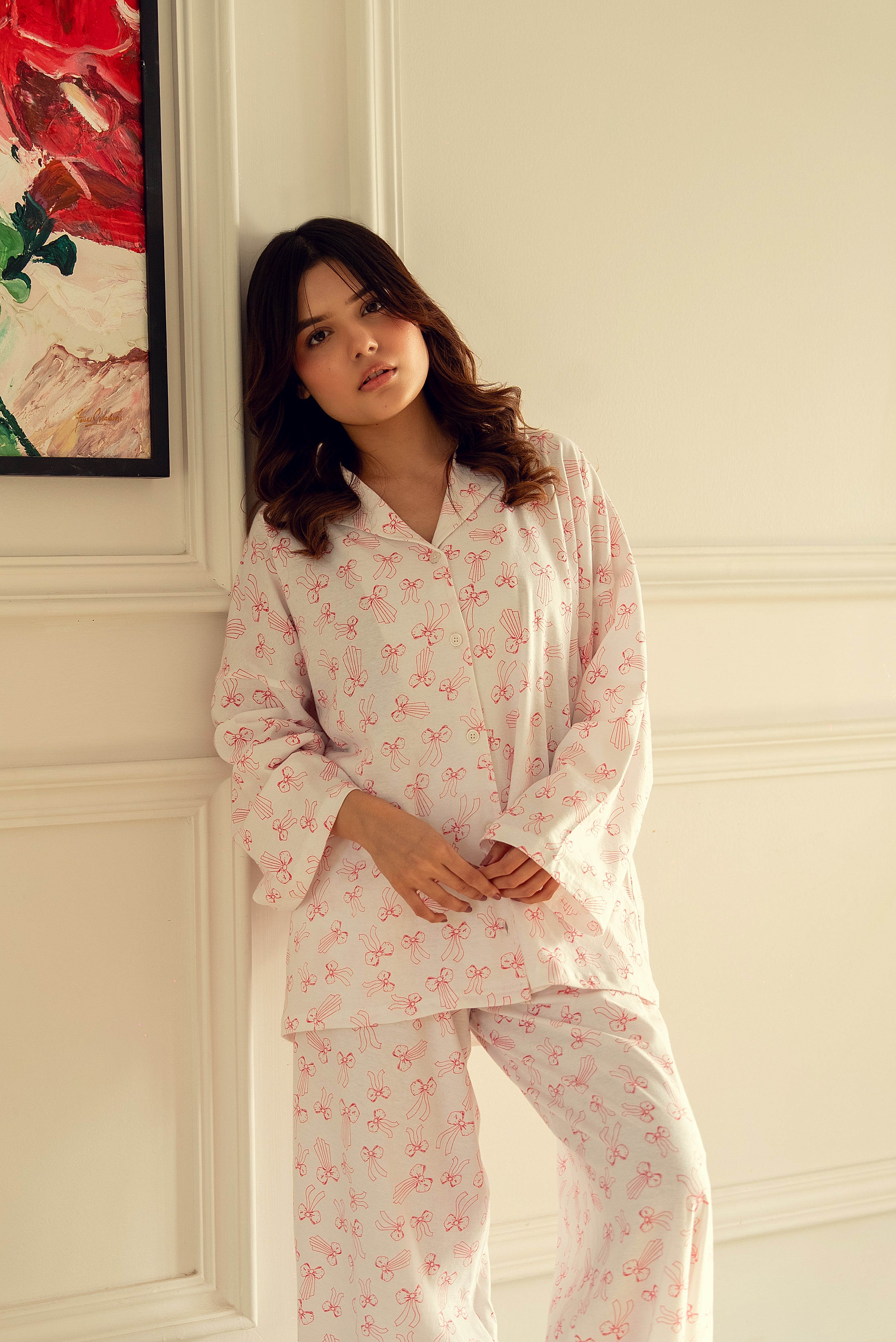 Soft Cotton Jersey Pink Bow PJ Set
