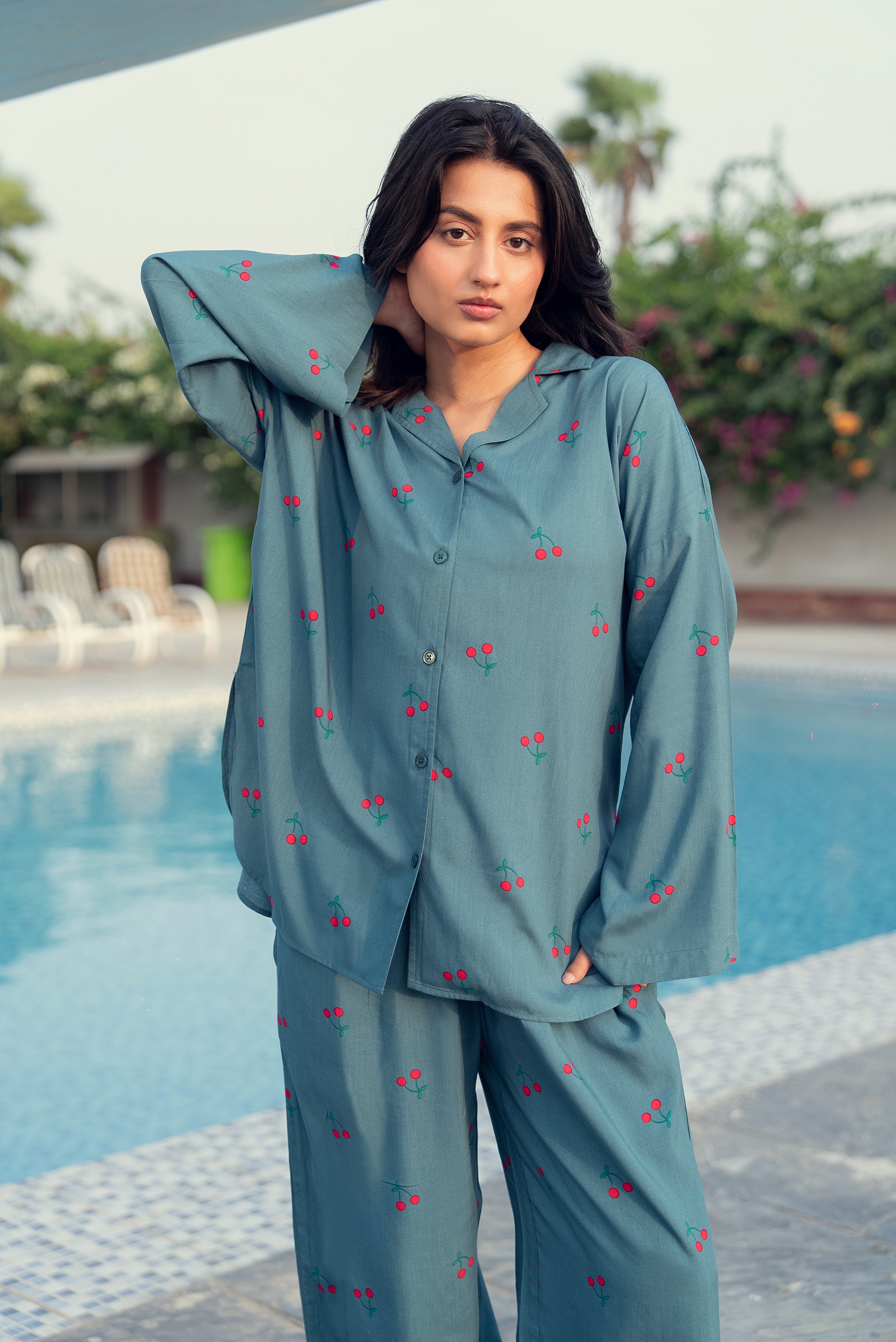 Midnight Cherry Breeze - Linen Nightwear