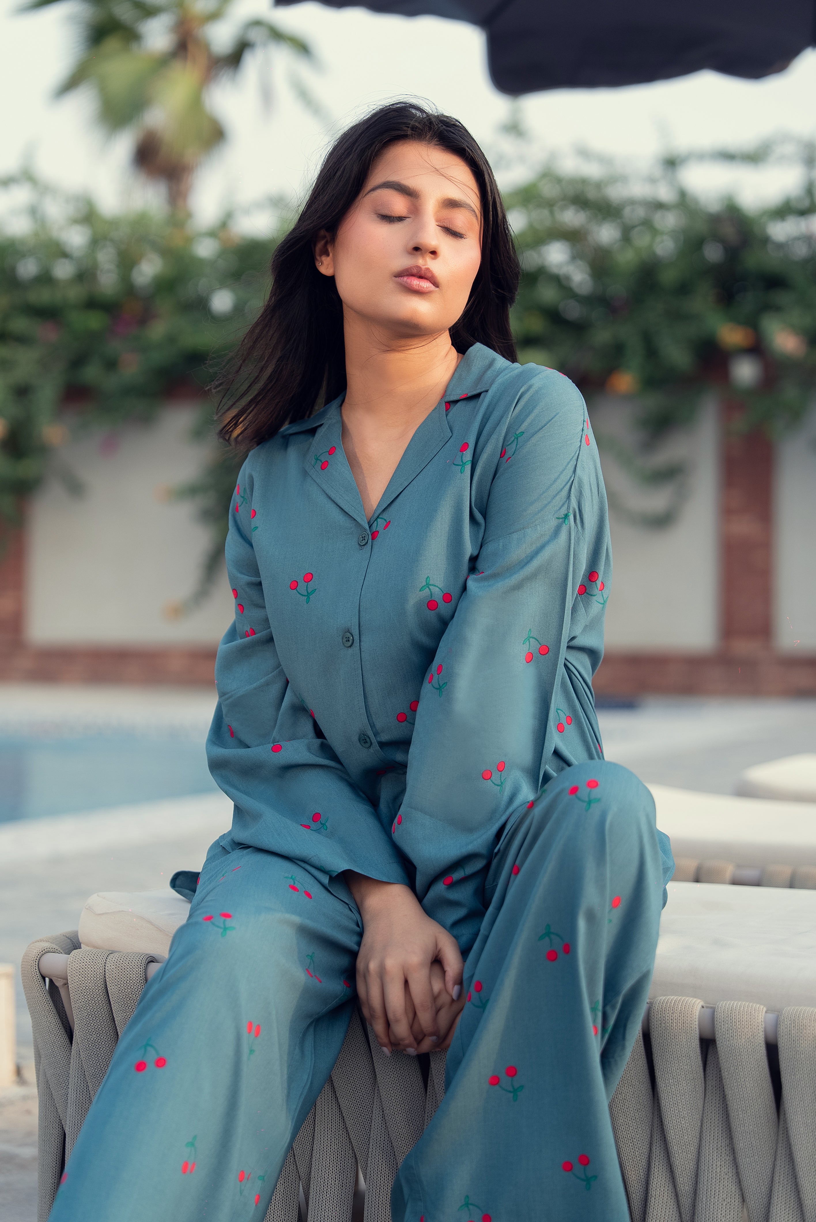 Midnight Cherry Breeze - Linen Nightwear