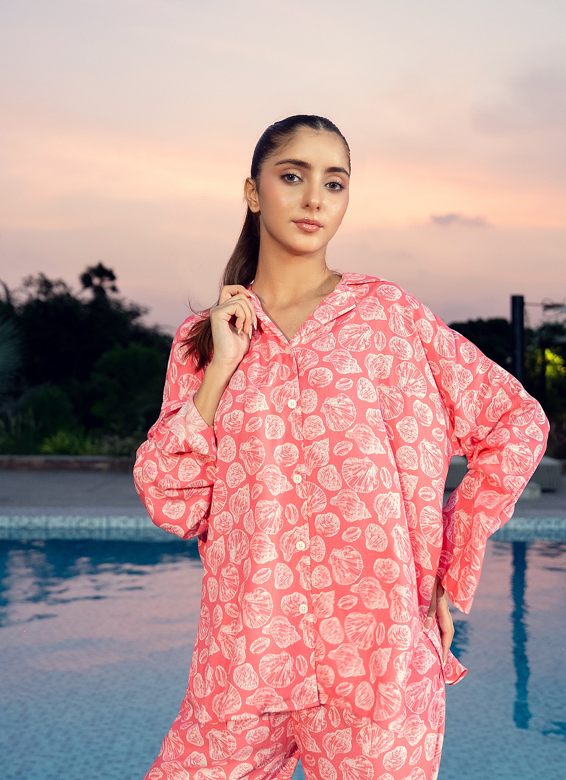 Pink Linen Shell Nightwear