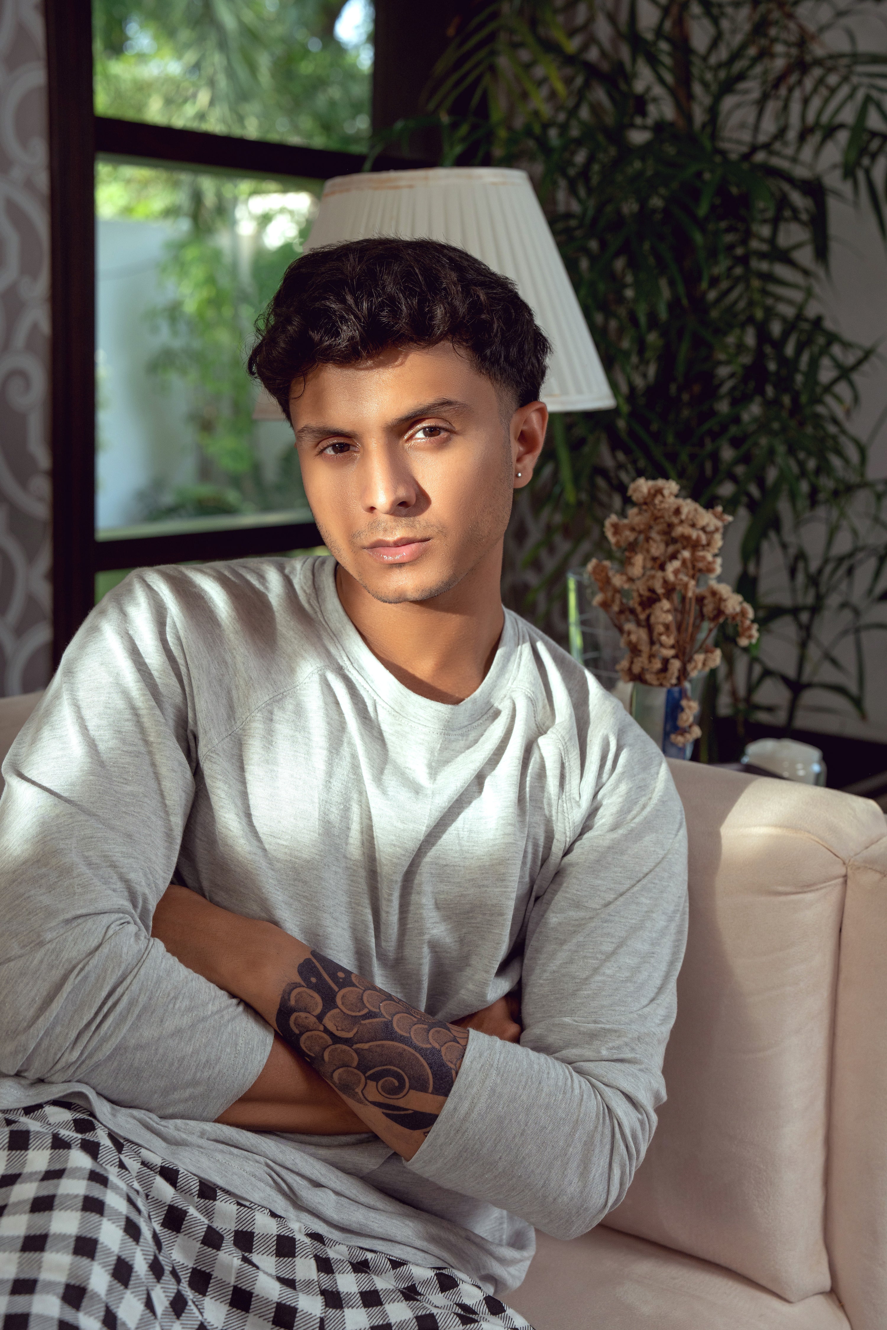 Men’s Check Print Nightwear – Heather Grey