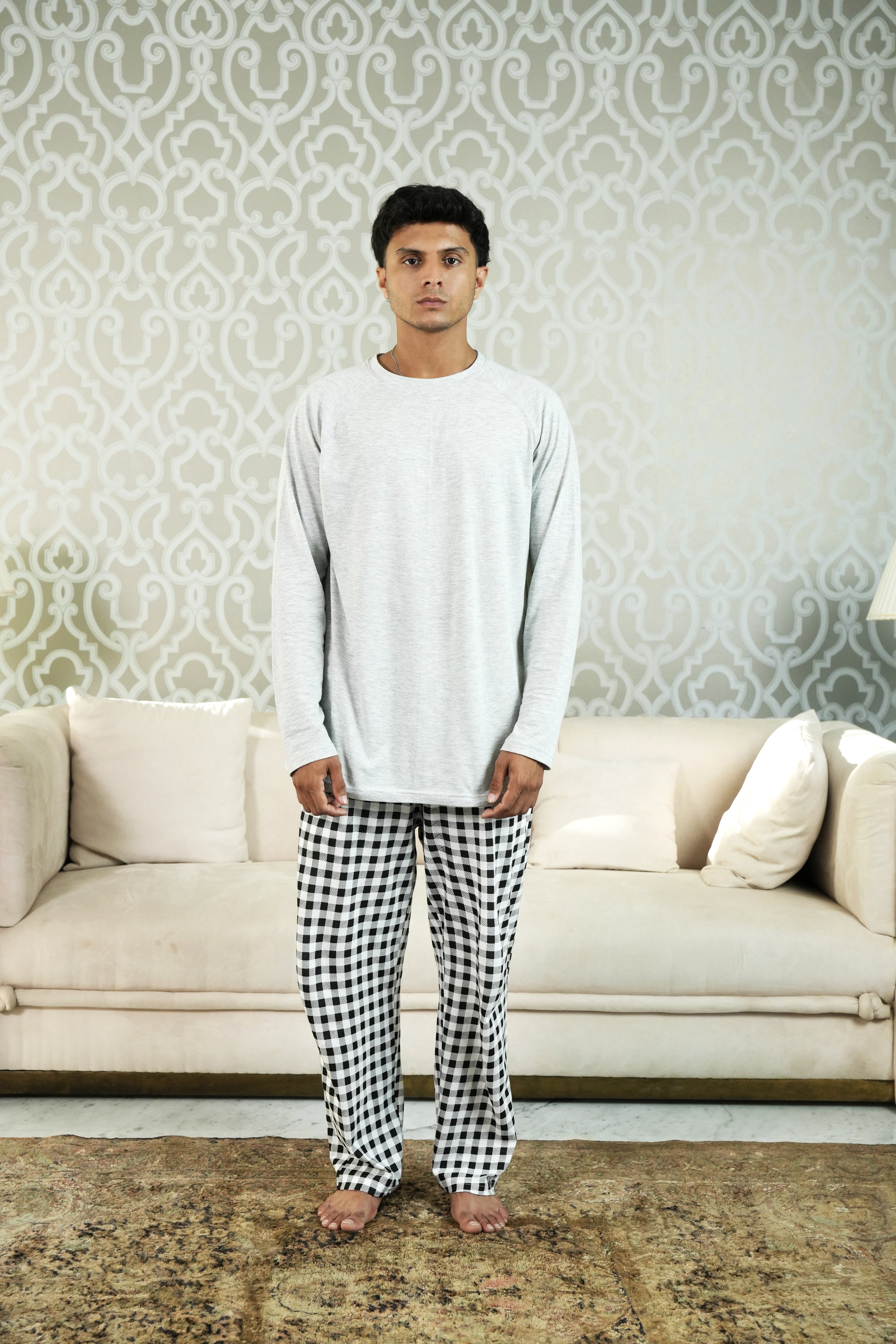 Men’s Check Print Nightwear – Heather Grey