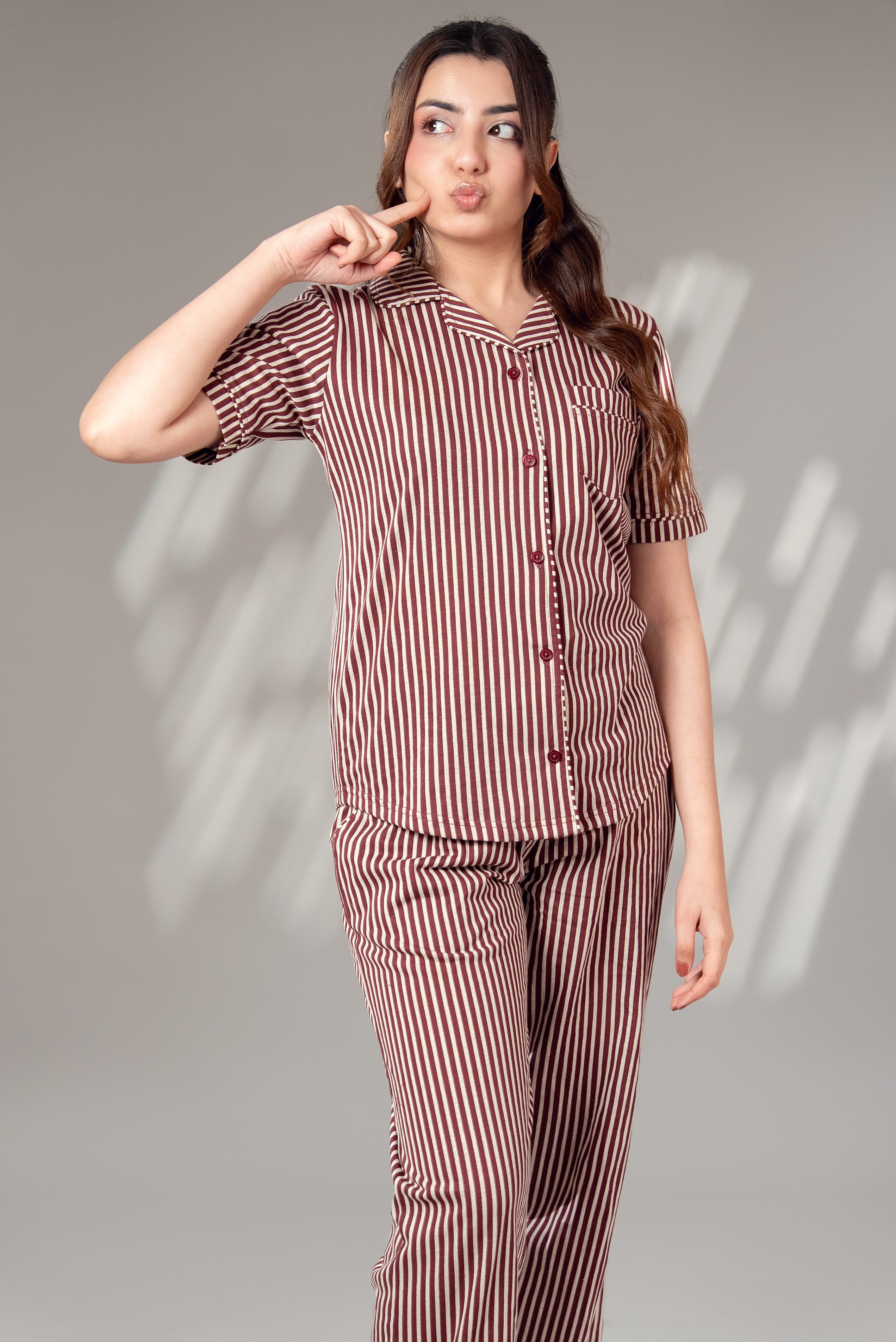 Maroon streak PJ Set