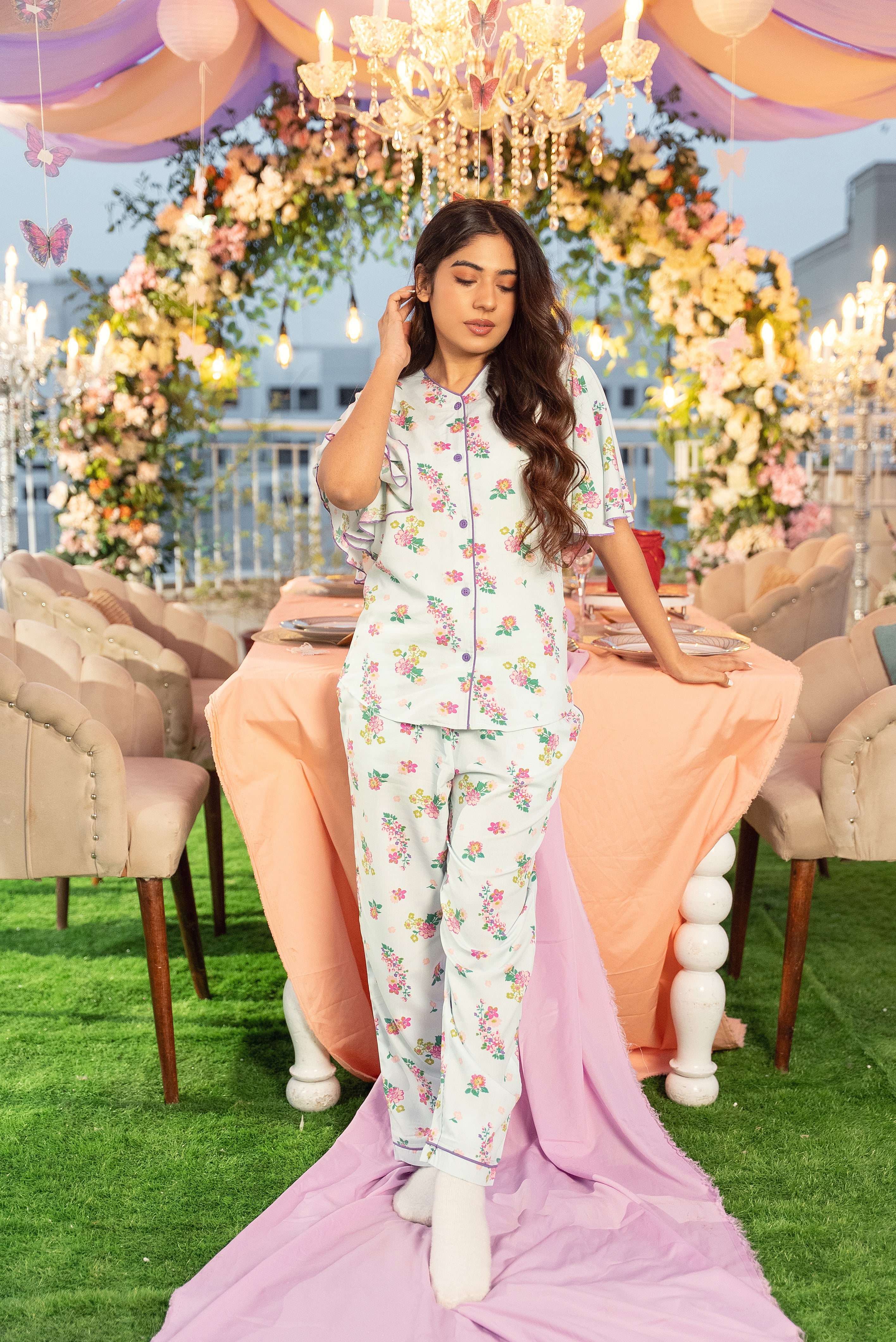 Ice Bloom Linen pajama set