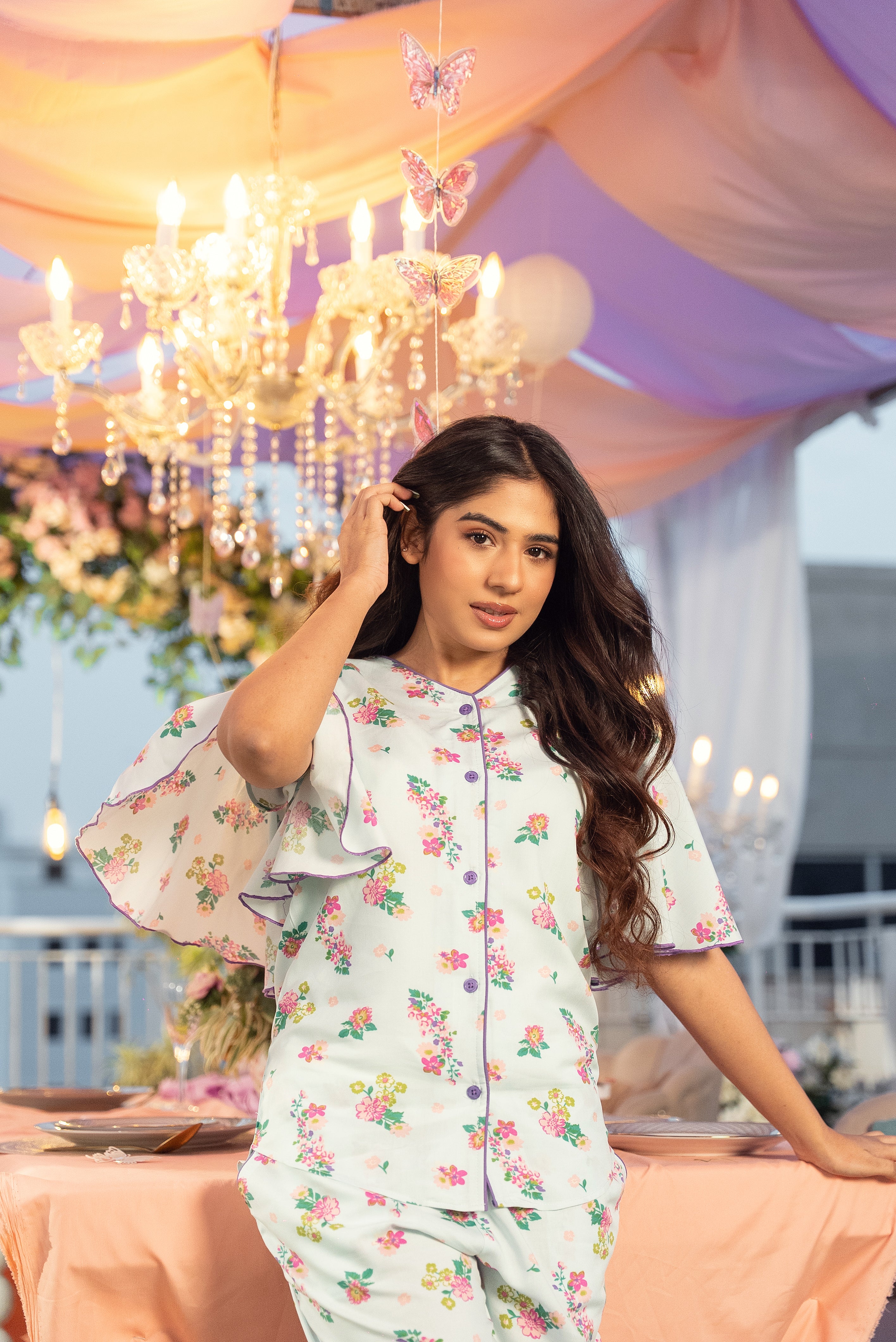 Ice Bloom Linen pajama set