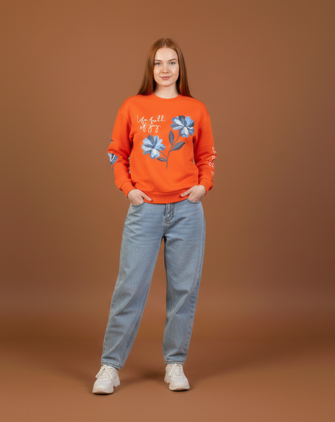 Embroided Orange Sweatshirt