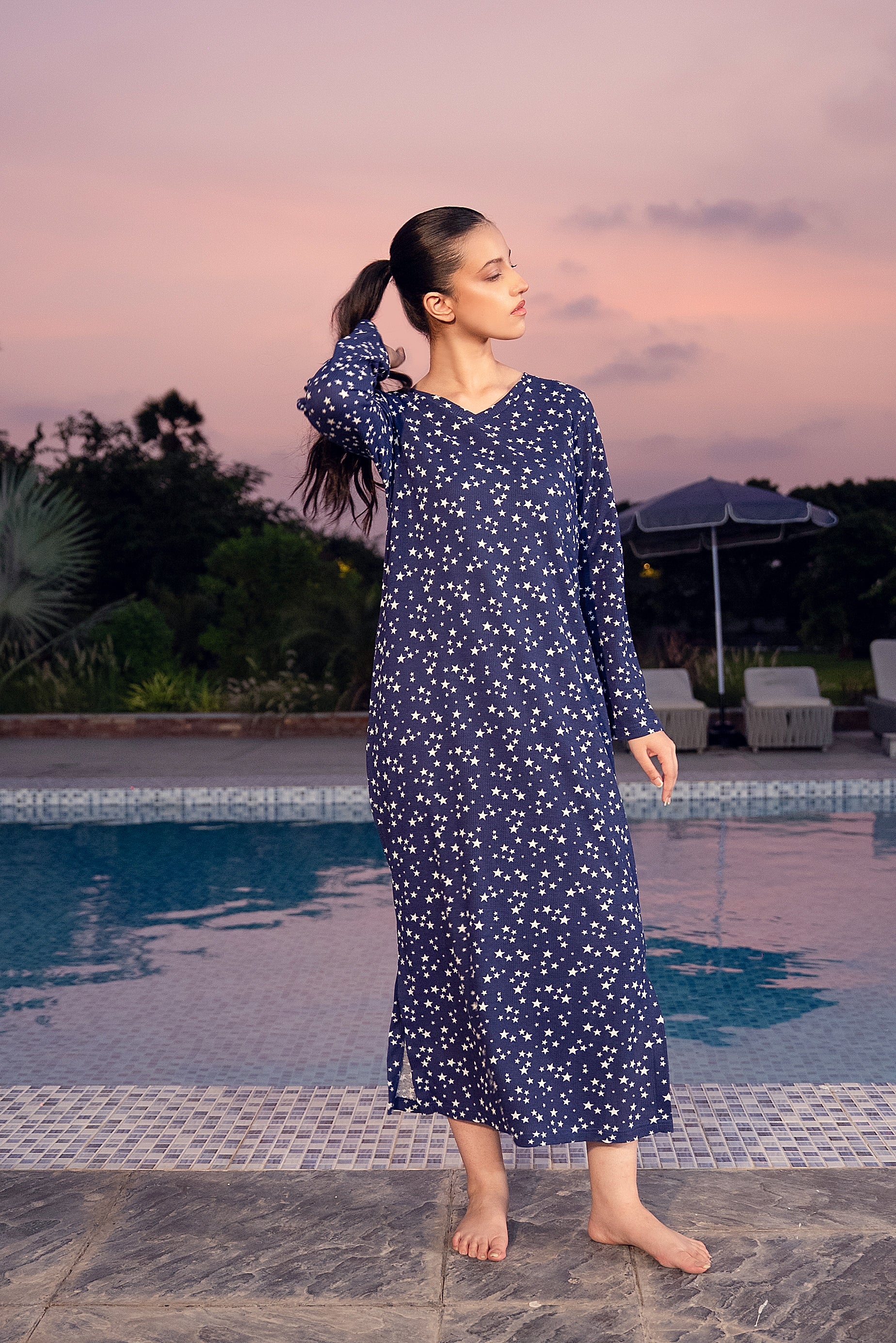 Navy Star Print Thermal Nightdress