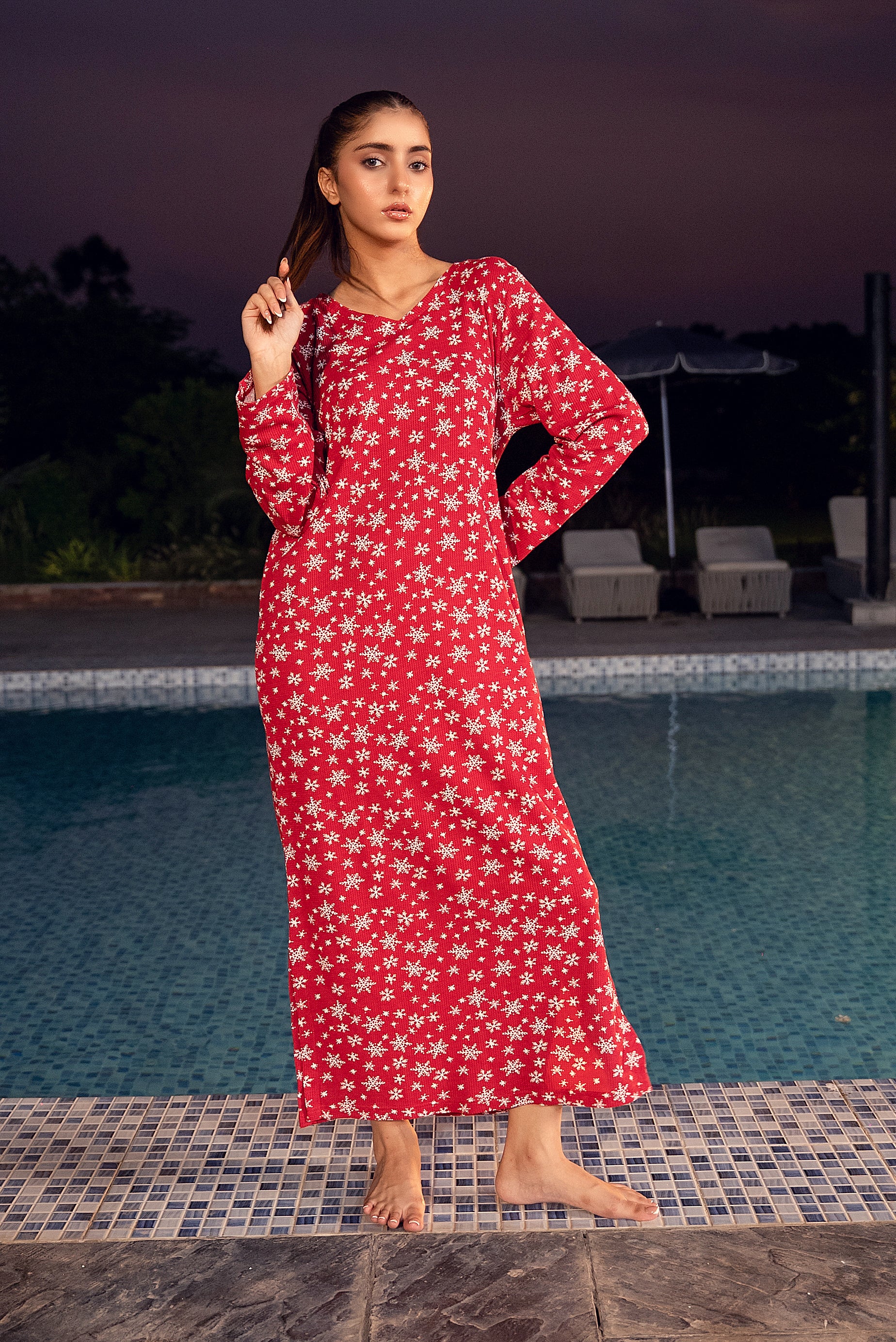 Red Snowflake Thermal Nightdress
