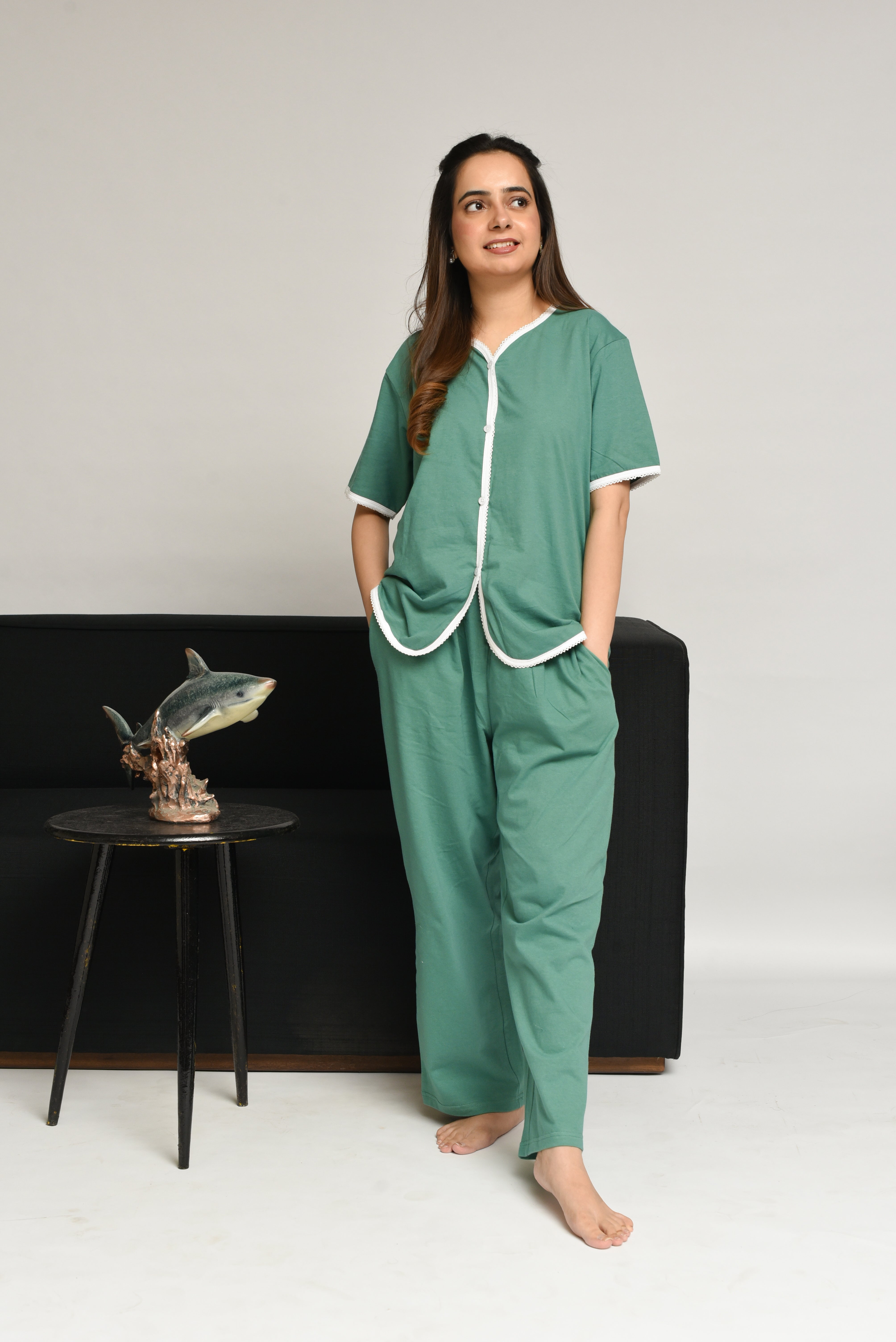 White Lace PJ Set - Green