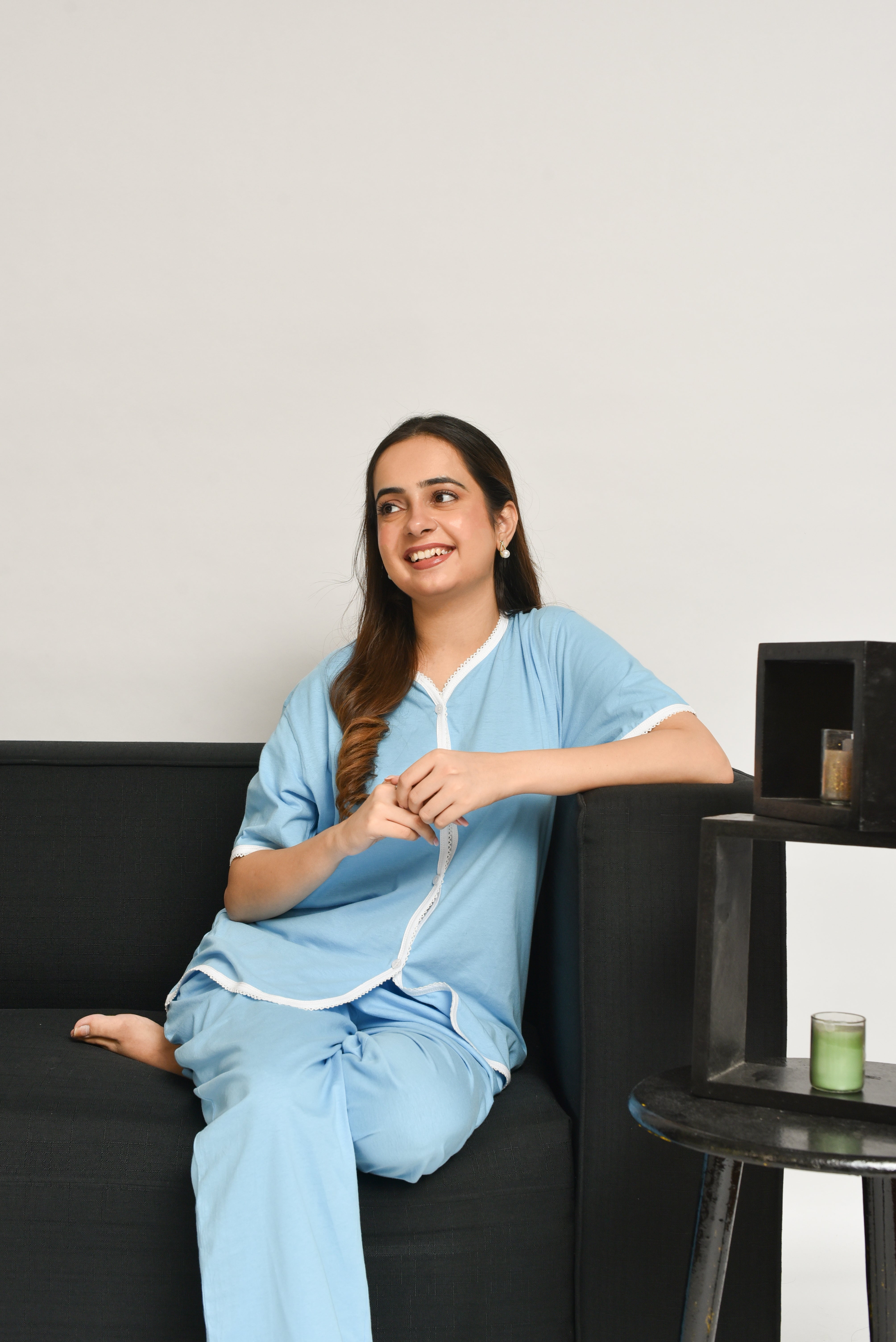 White Lace PJ Set - Light Blue