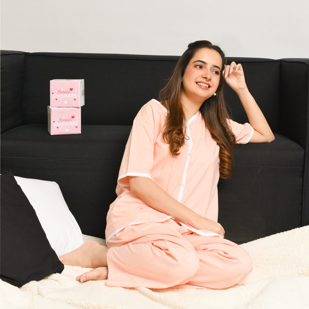 White Lace PJ Set - Peach