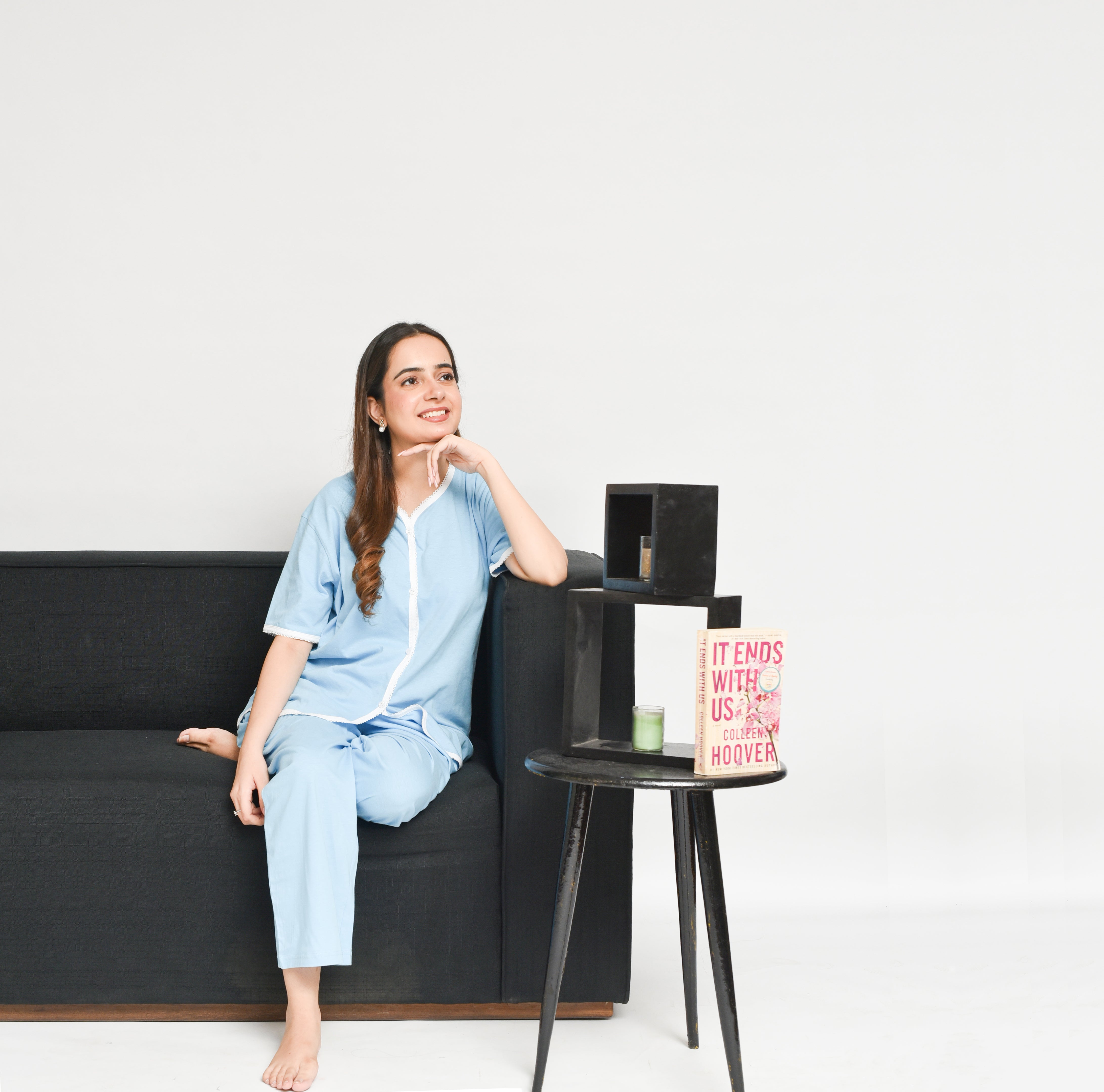 White Lace PJ Set - Light Blue