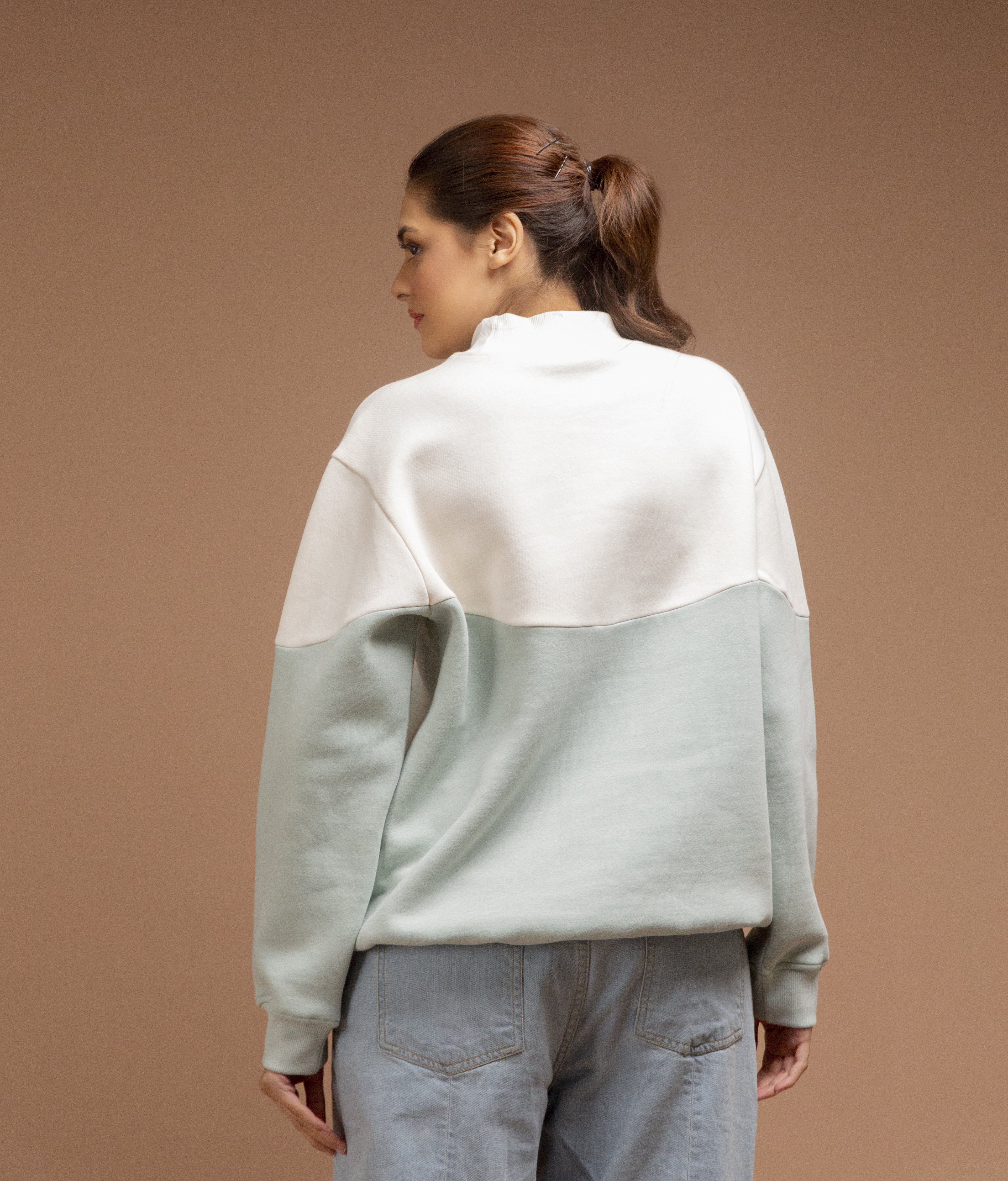 Color Block Sweatshirt - Light Sage Green | White