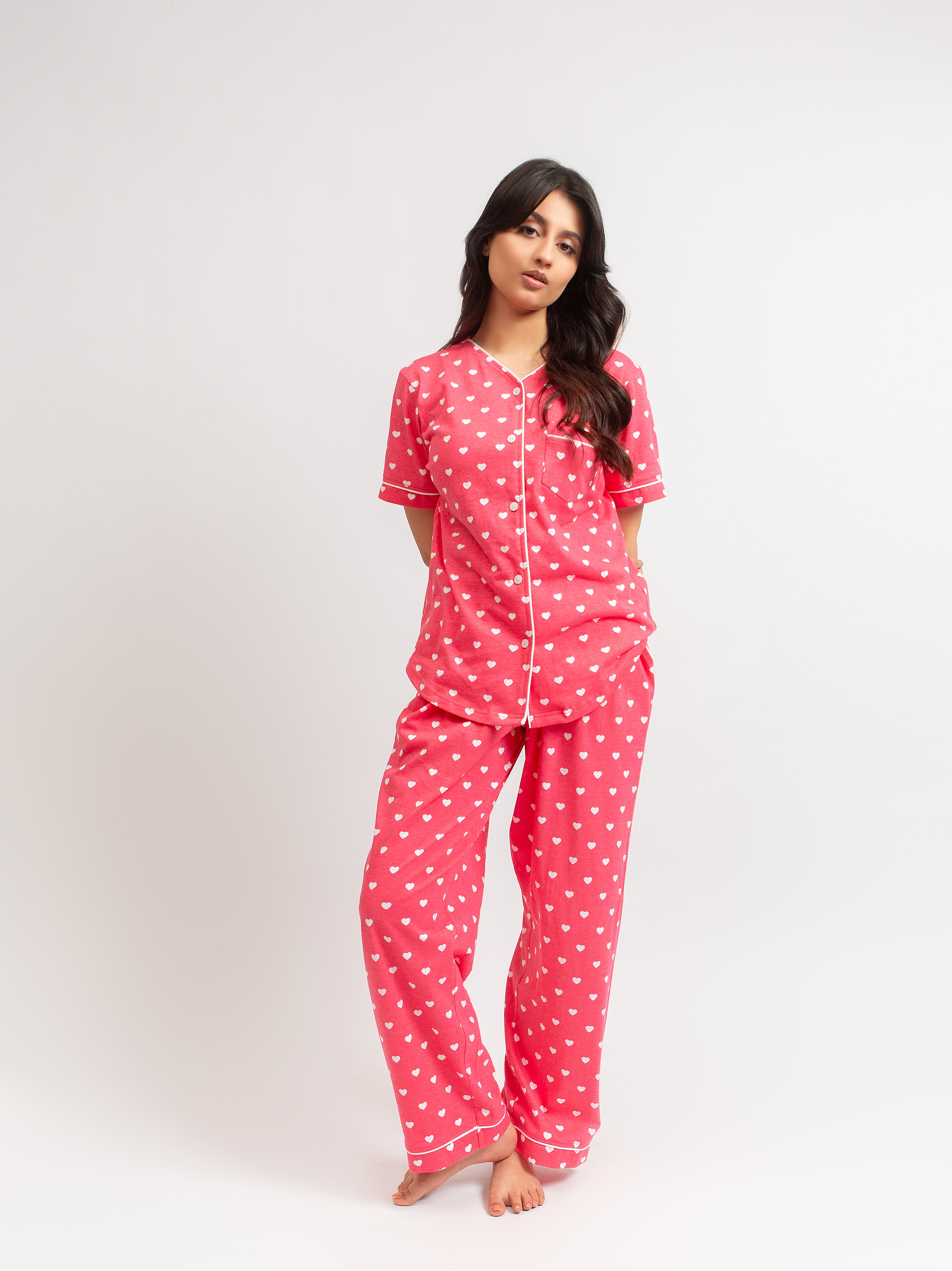 Front Open Pj Set - Pink