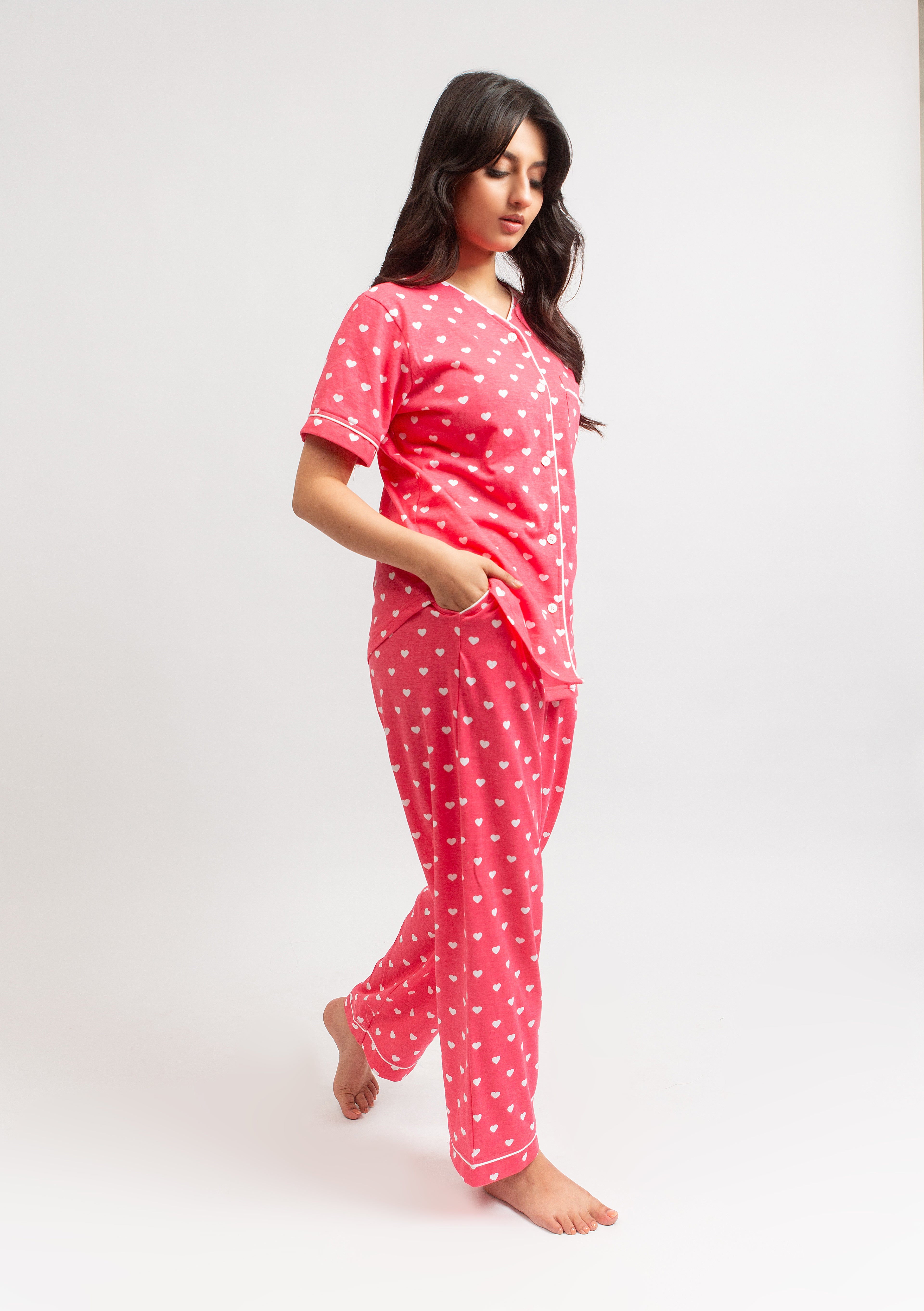 Front Open Pj Set - Pink