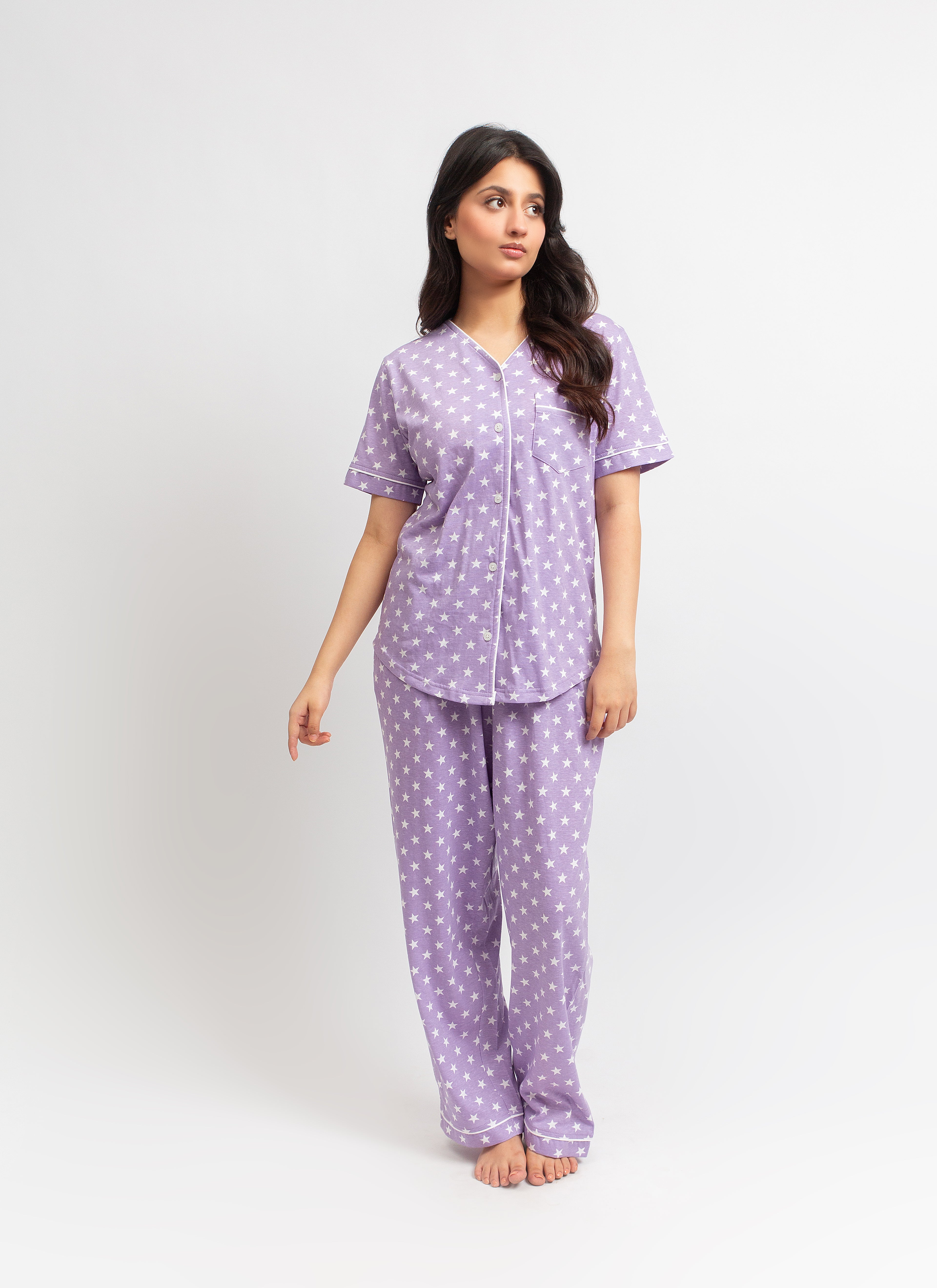 Front Open PJ Set - Lavender