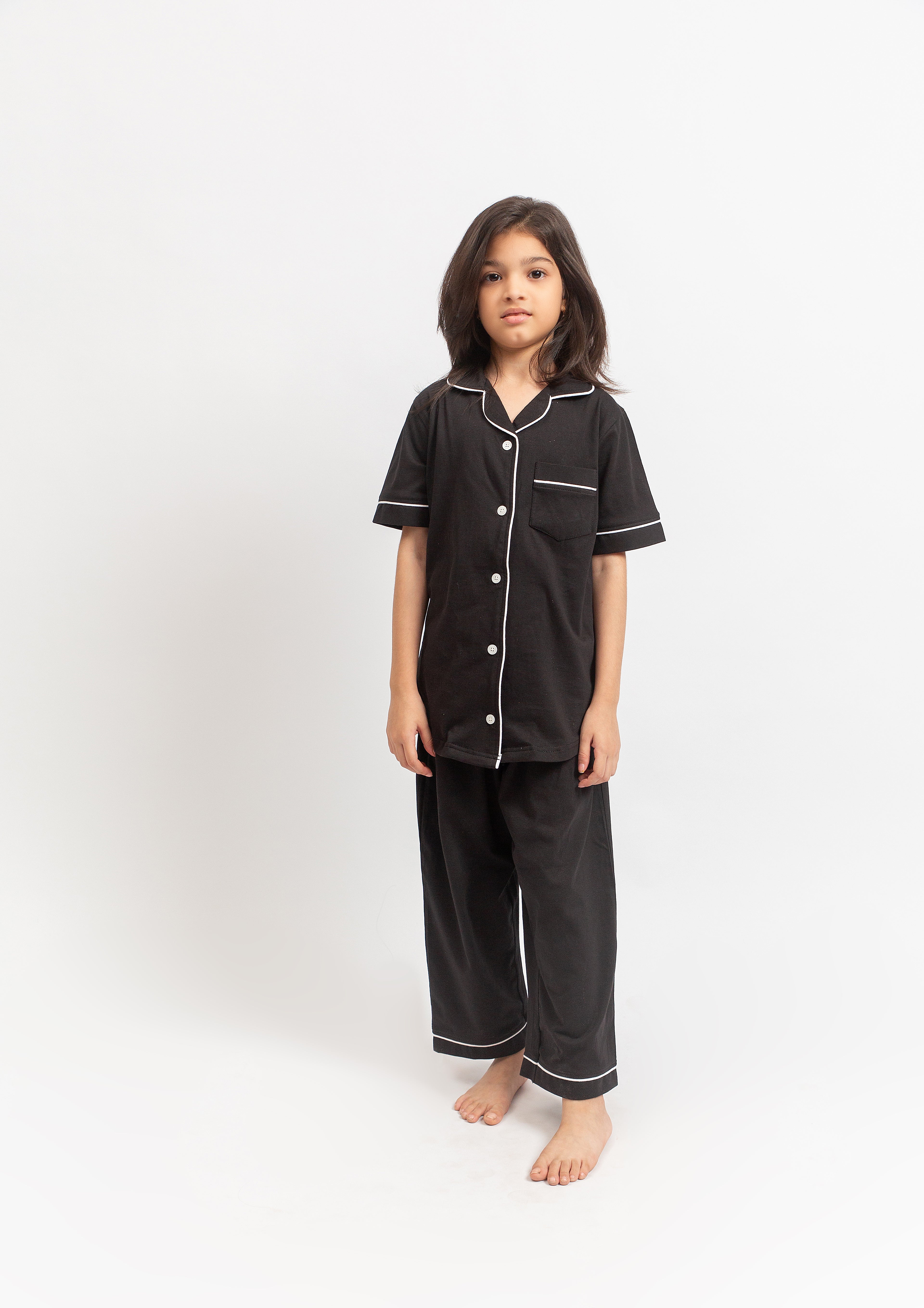 Kids Front open PJ Set- Black