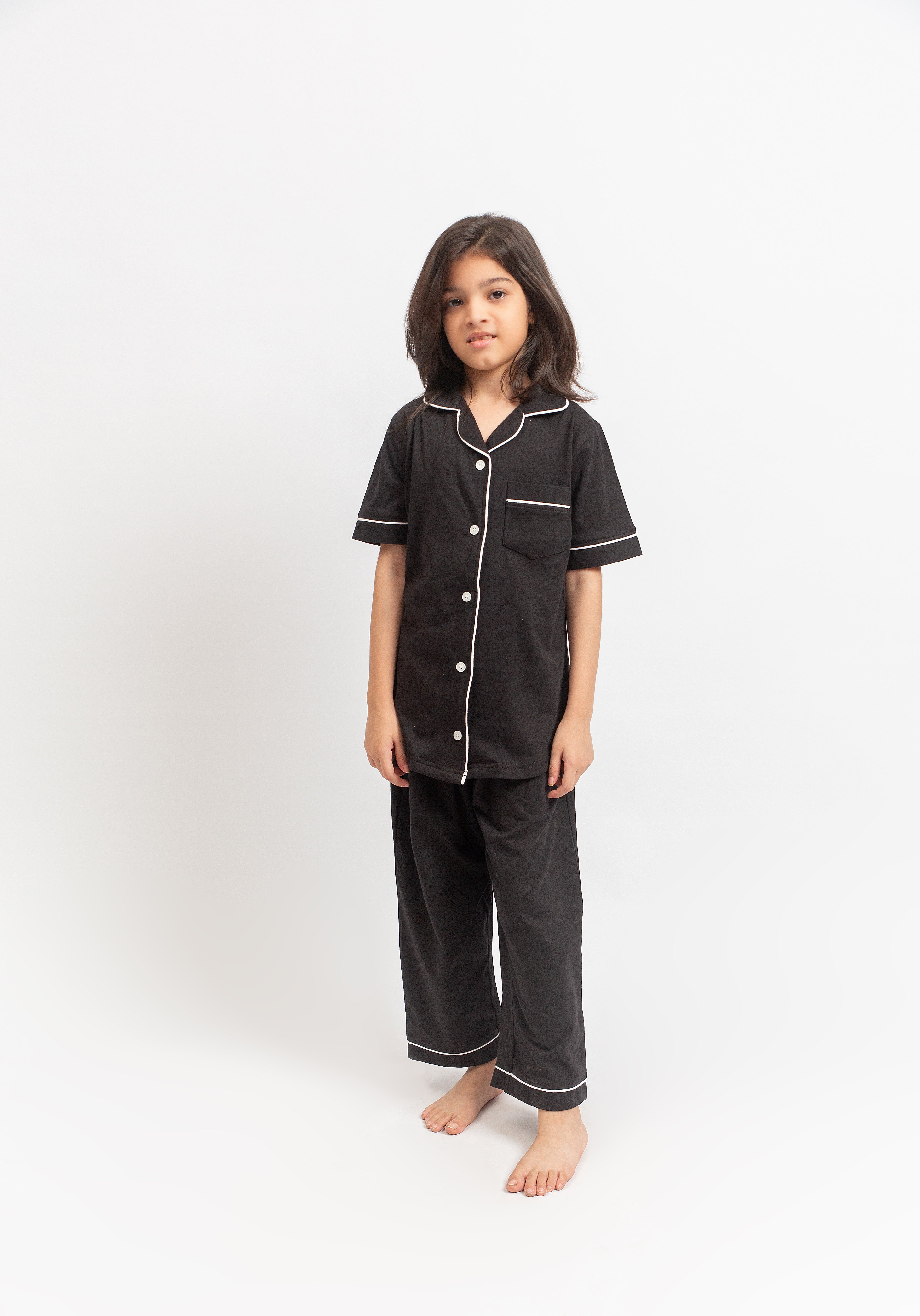 Kids Front open PJ Set- Black