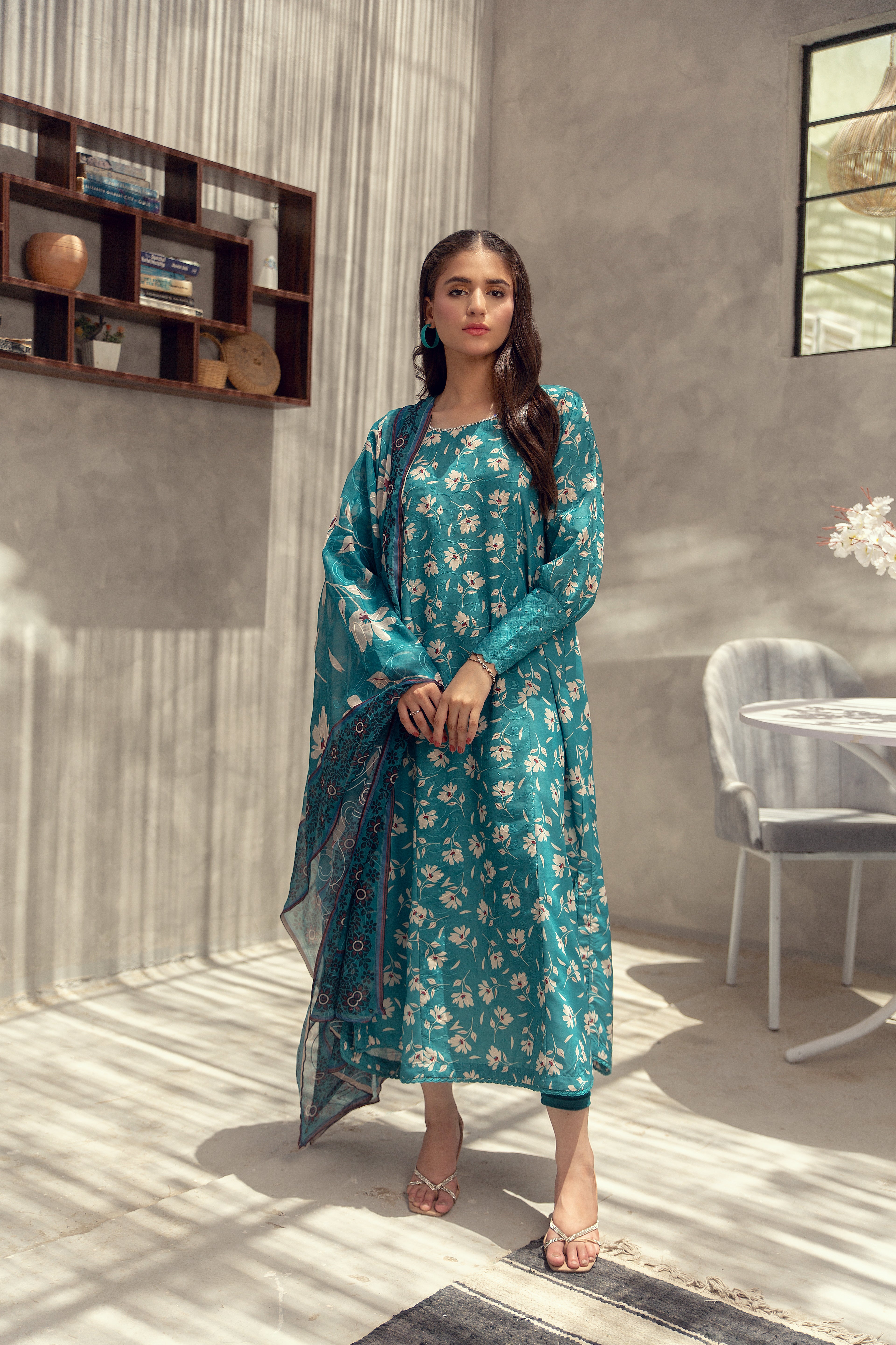 Teal Blossom - 2 Piece Embroidered Set