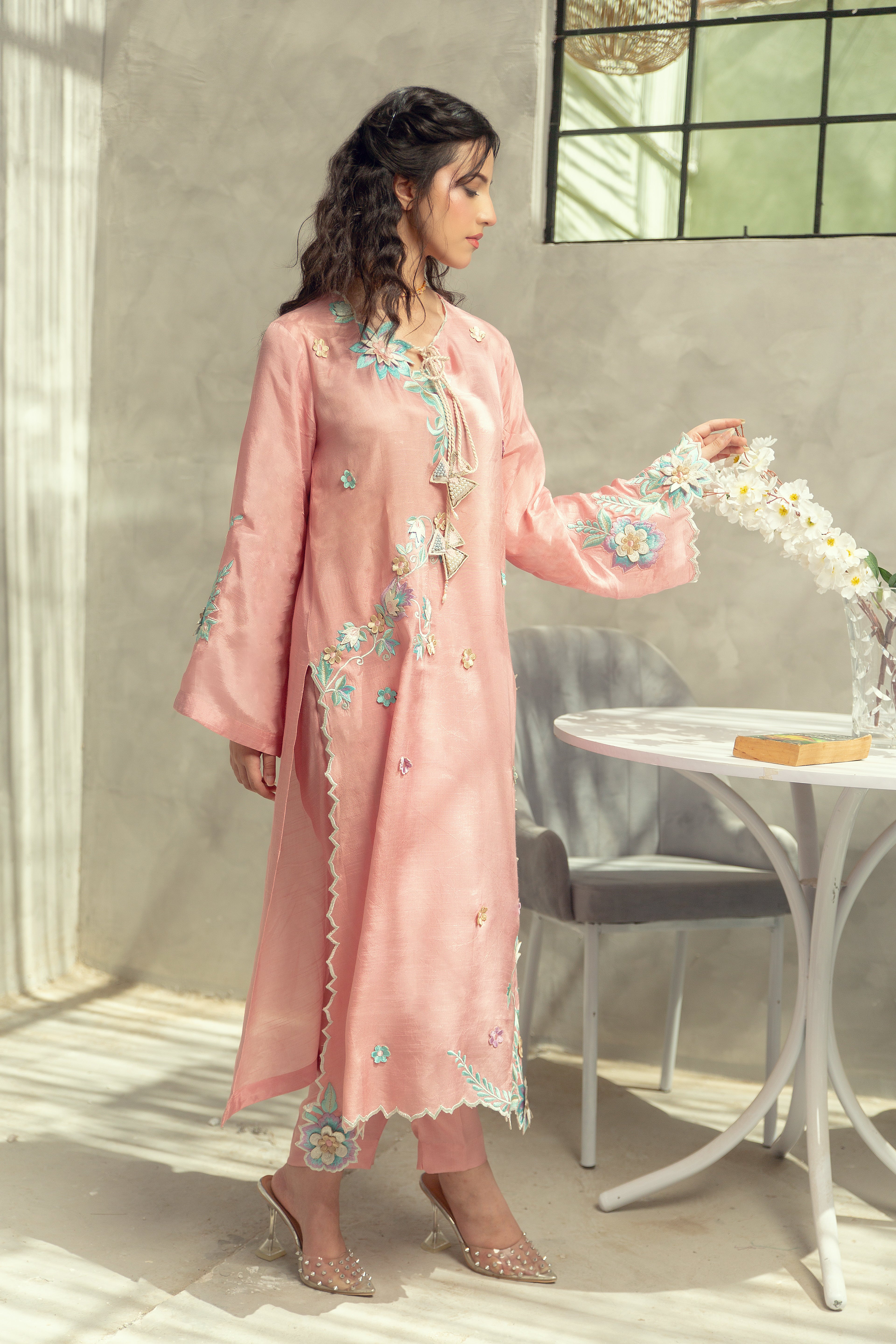 Embroidered Suit - Peach