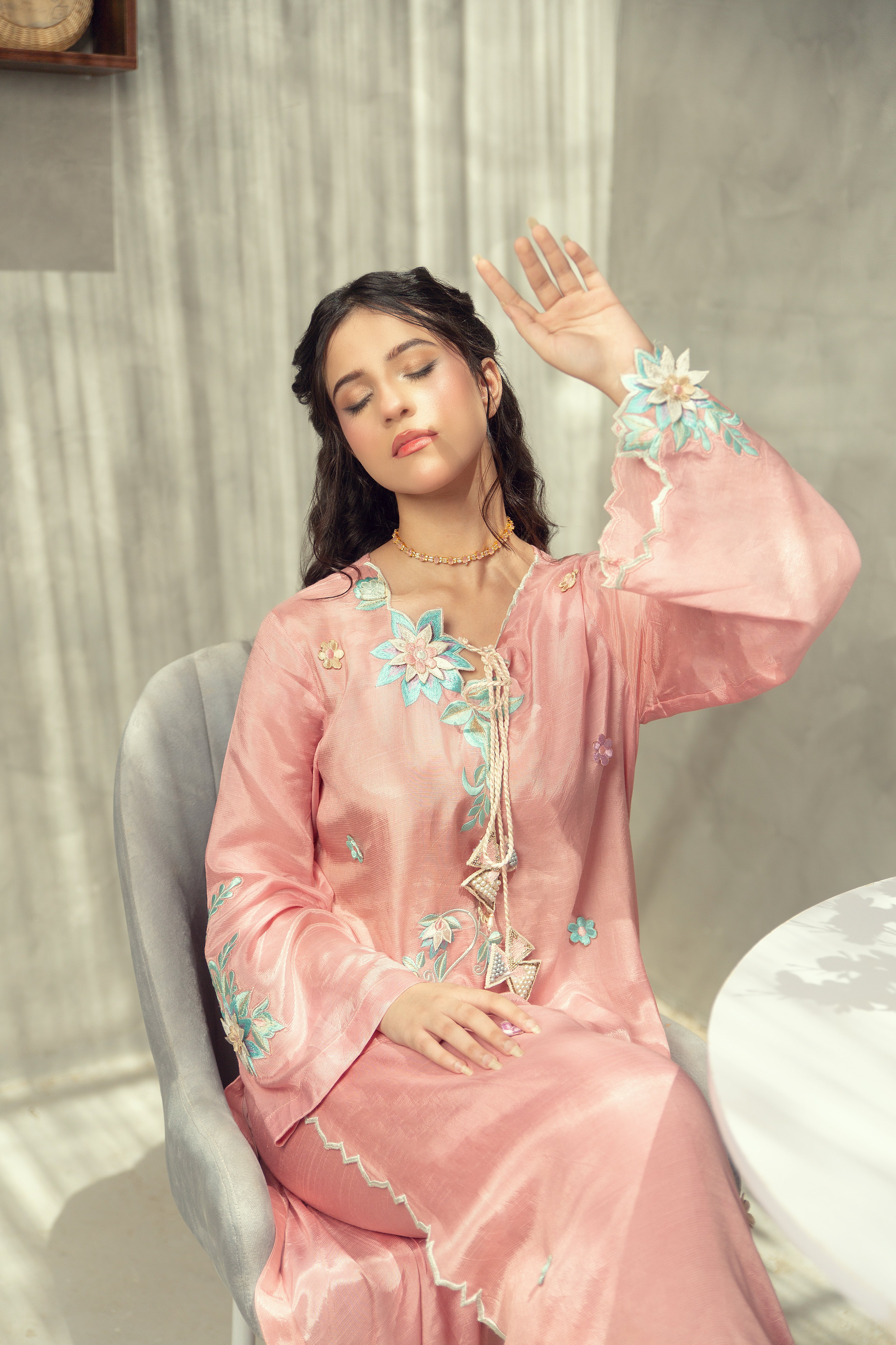 Embroidered Suit - Peach