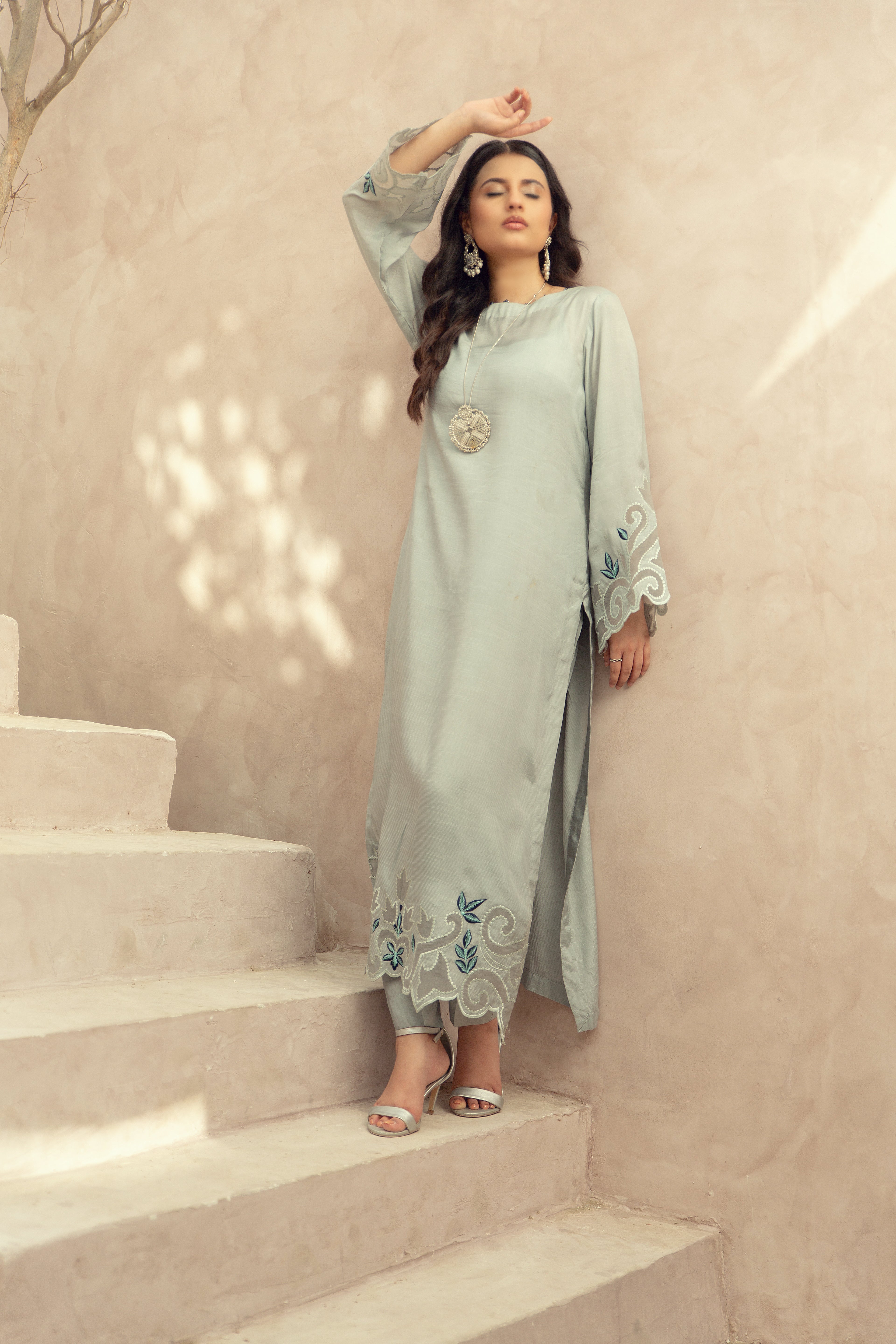 Embroidered Suit - Grey