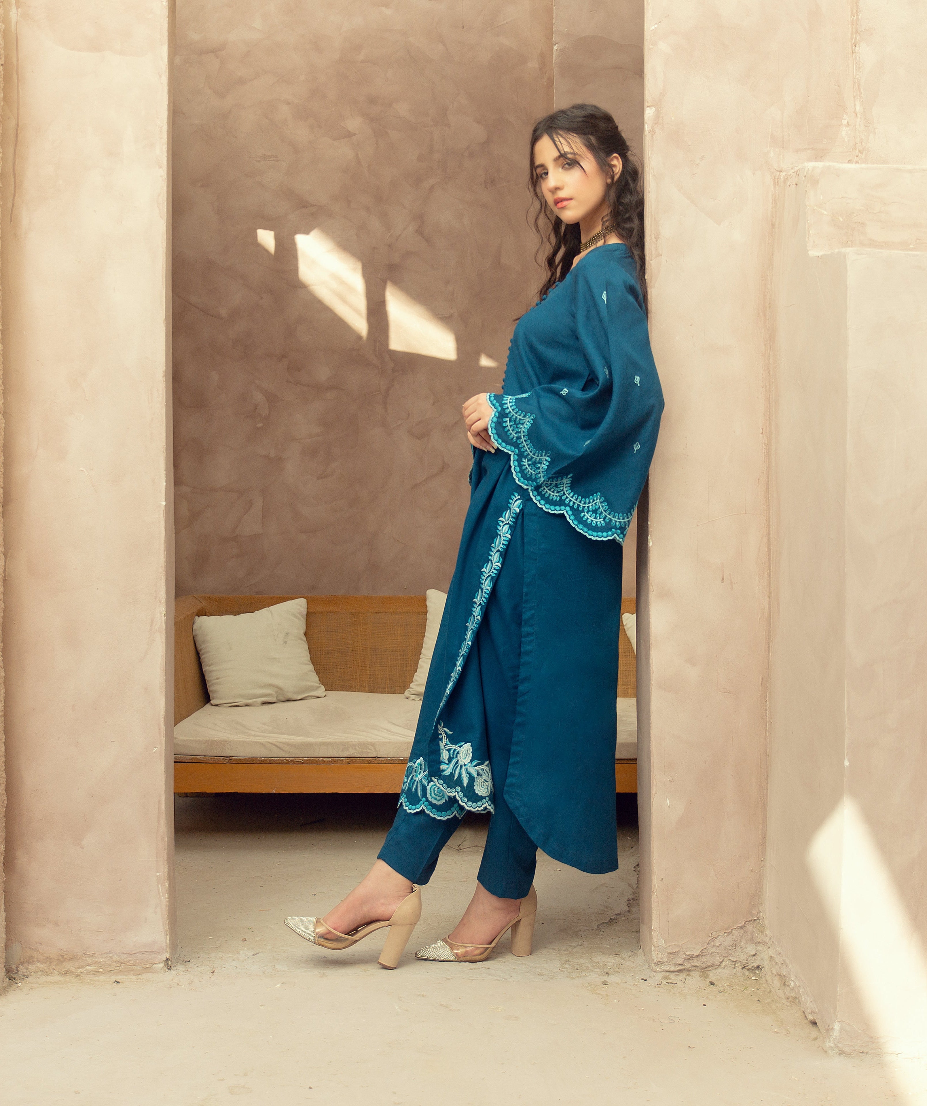 Embroidery Suit -Teal Blue