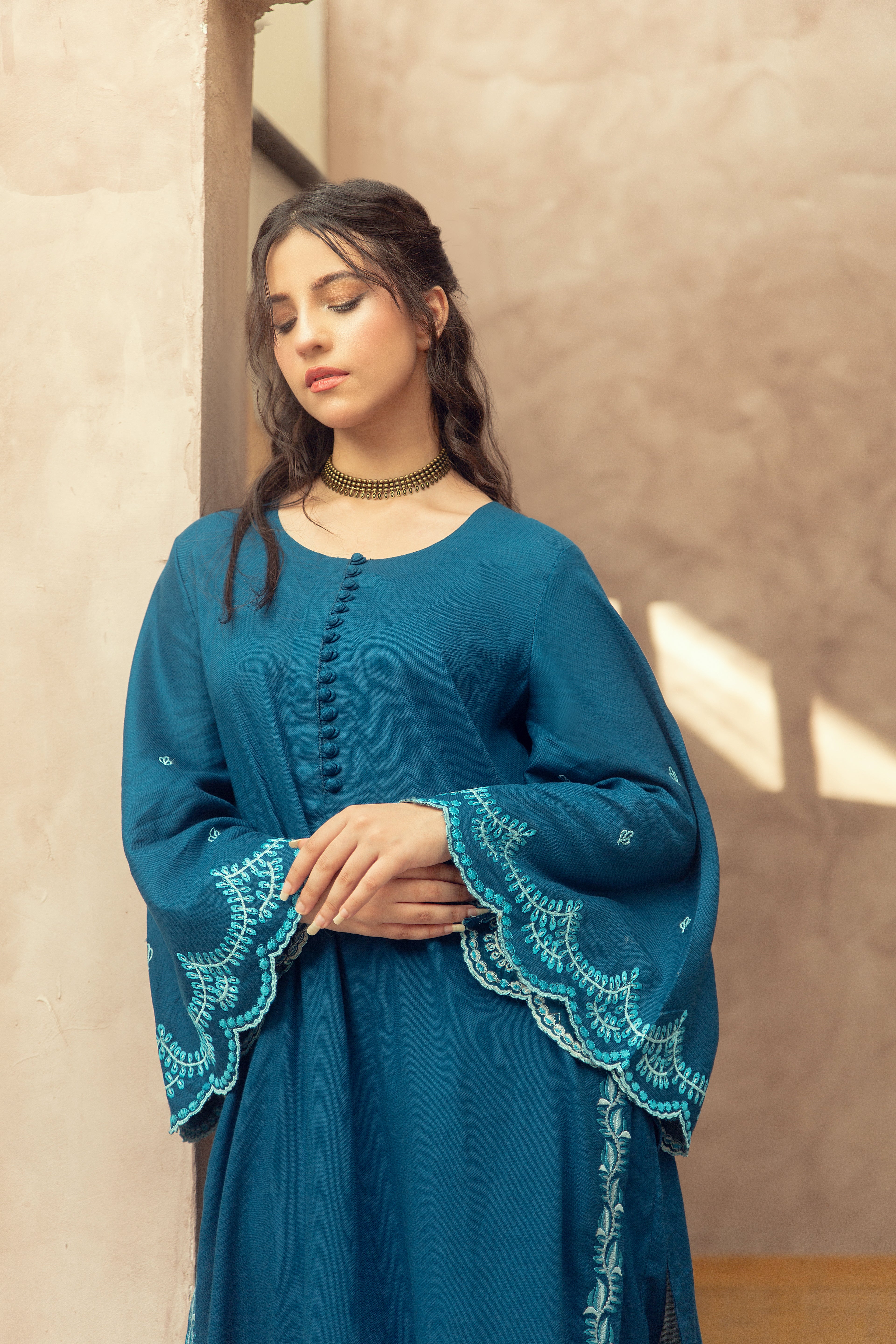 Embroidery Suit -Teal Blue