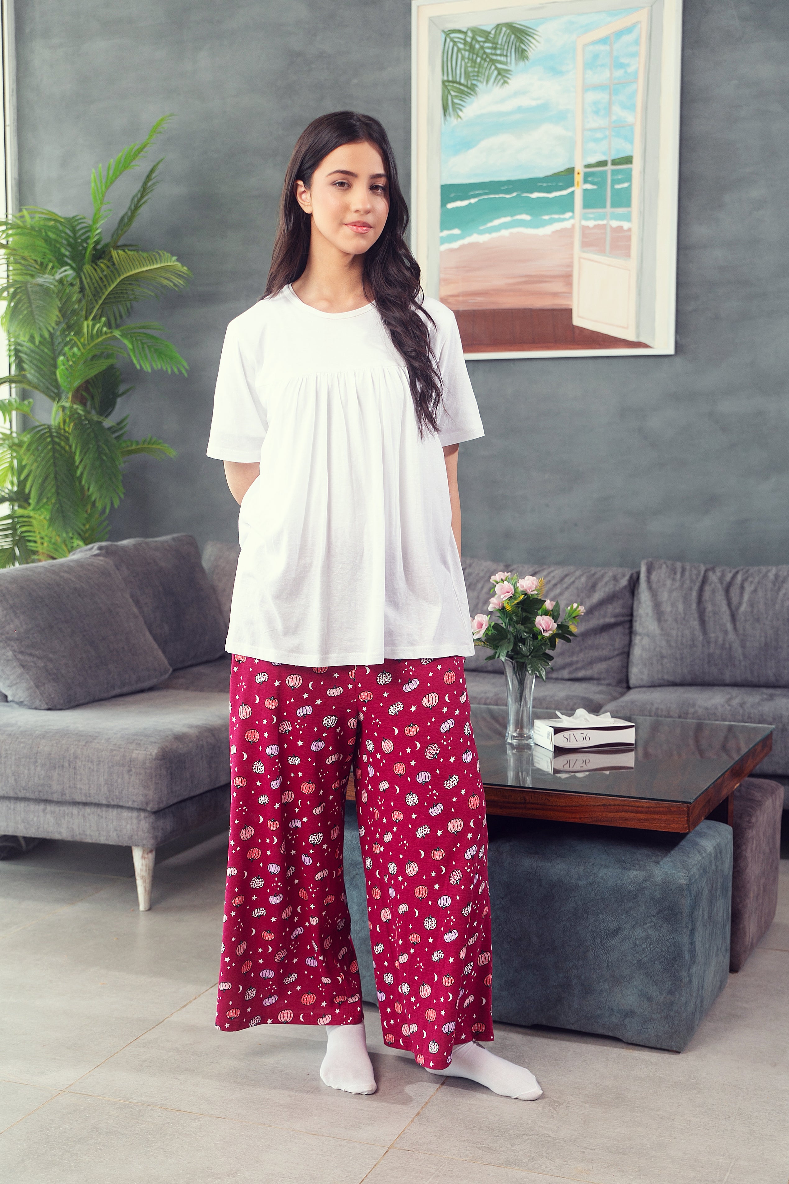 Berry Pumpkin Cotton PJ Set (White Top)