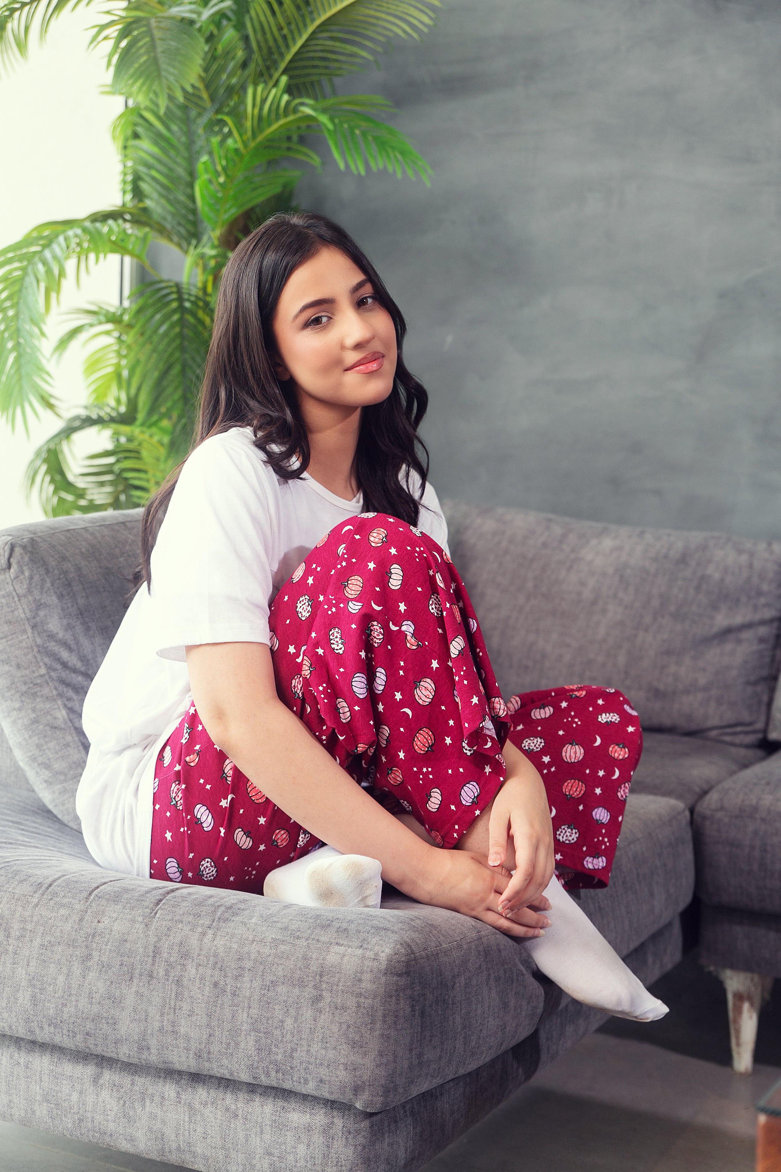 Berry Pumpkin Cotton PJ Set (White Top)