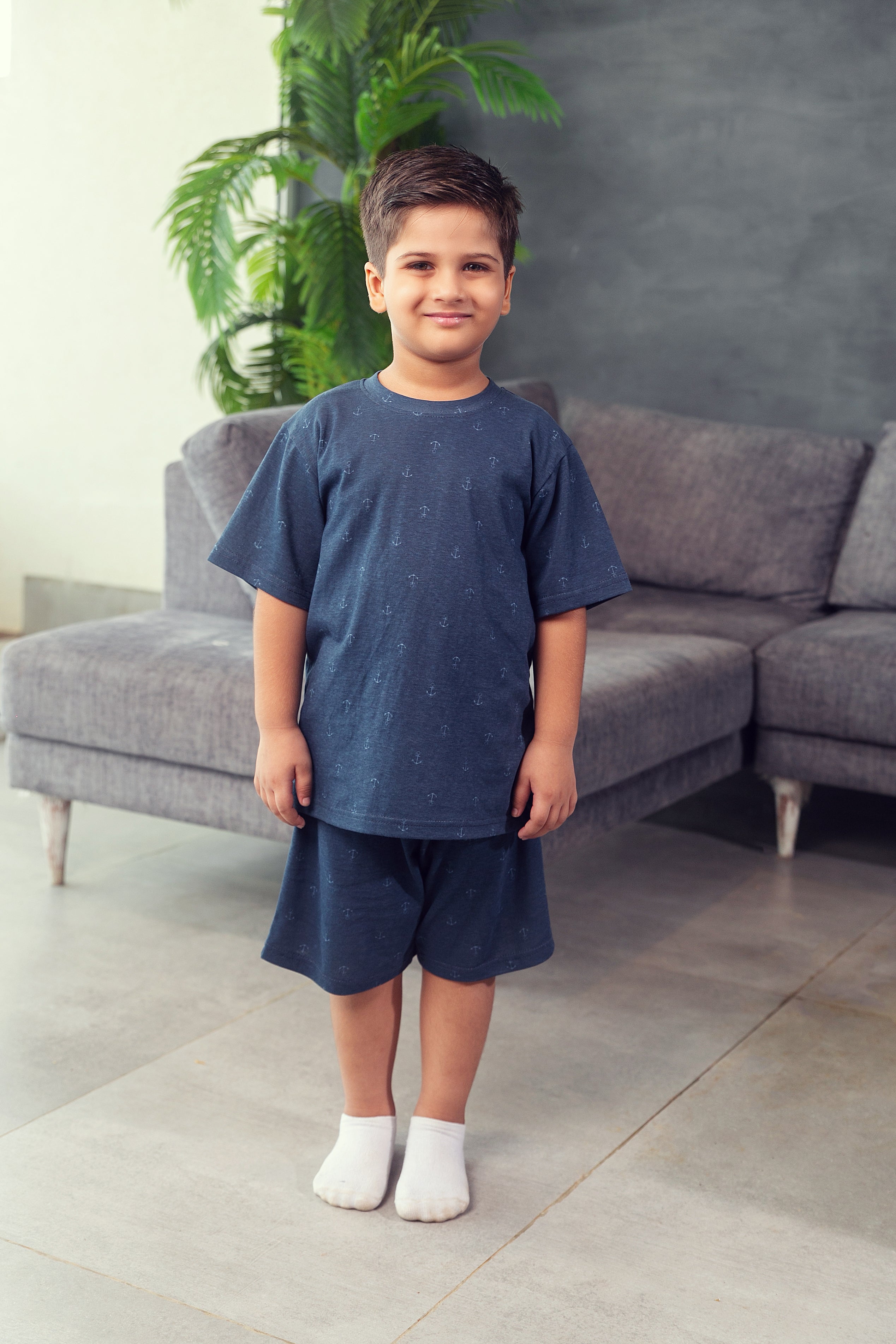 Navy Anchor Shorts Set - boys