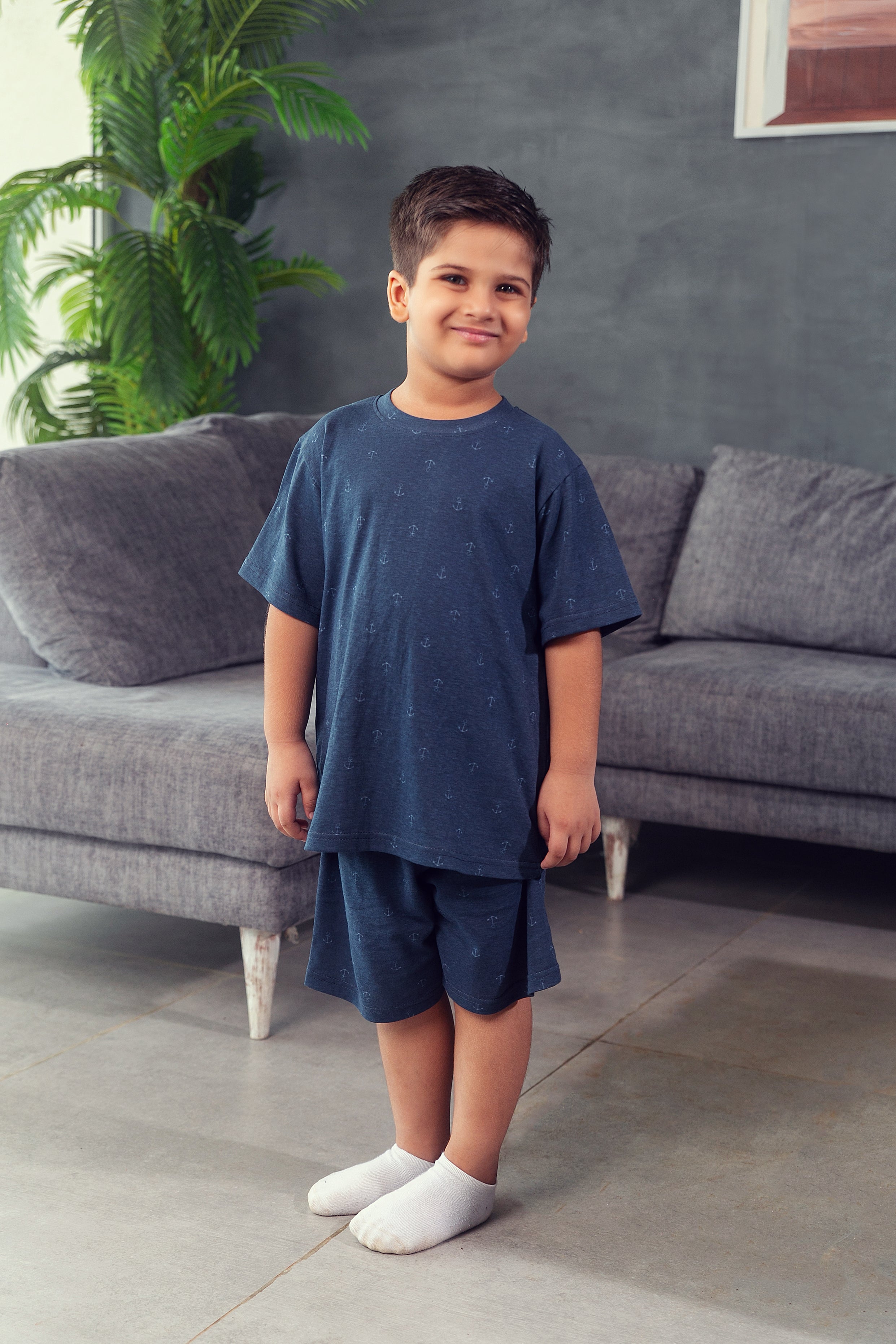 Navy Anchor Shorts Set - boys