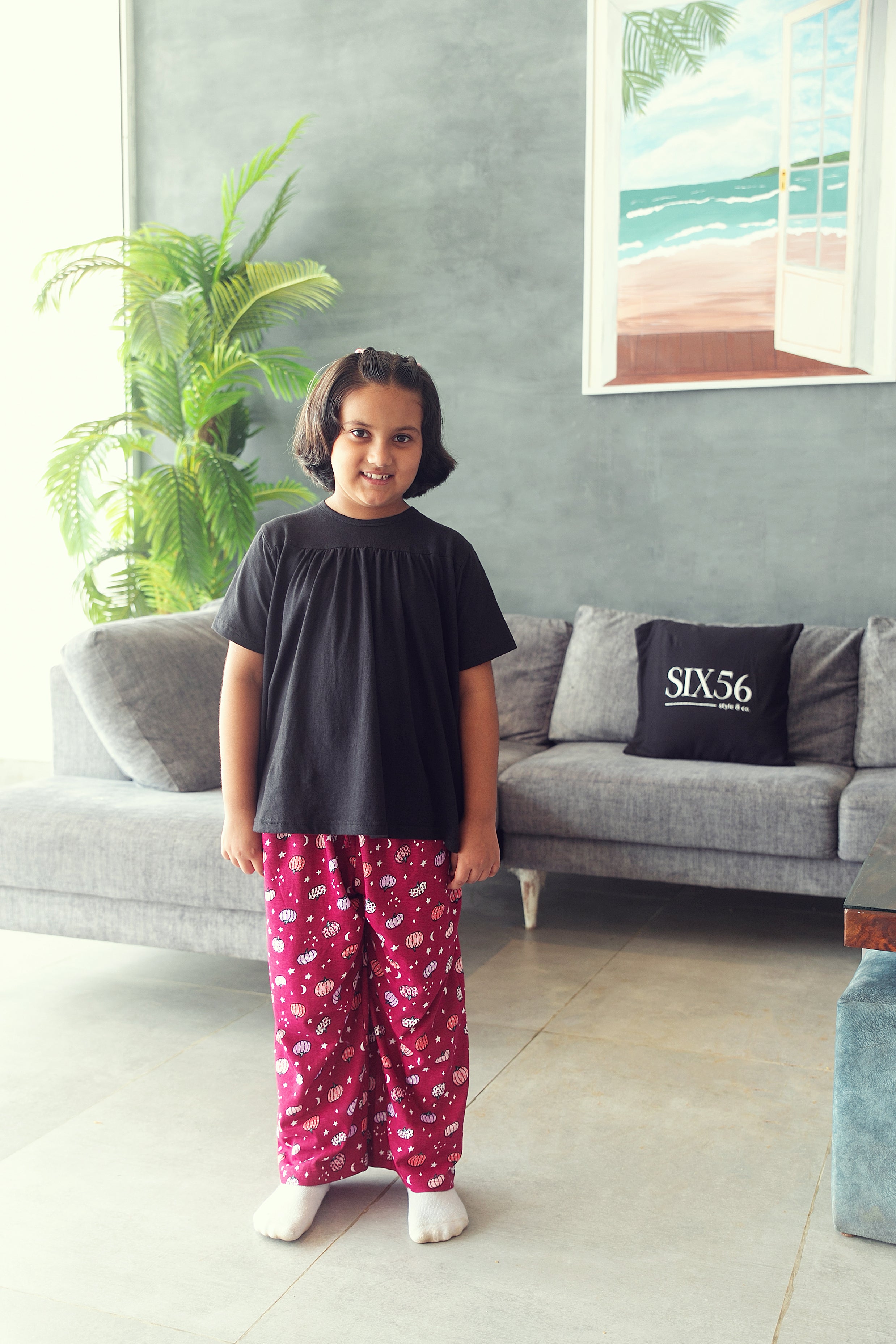 Kids Berry Pumpkin Cotton PJ Set (Black Top)