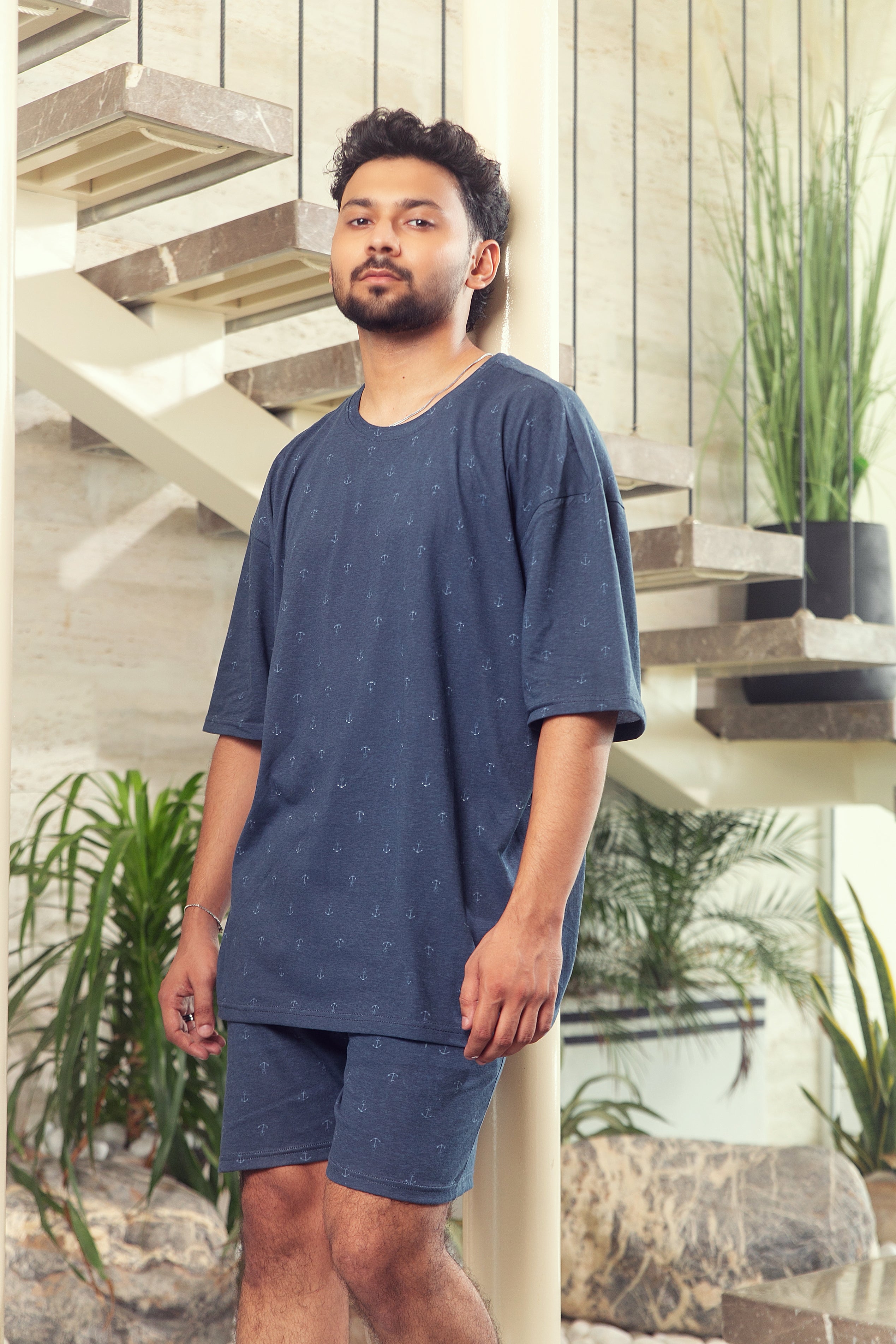 Men's Nightwear - Navy Anchor Shorts Set