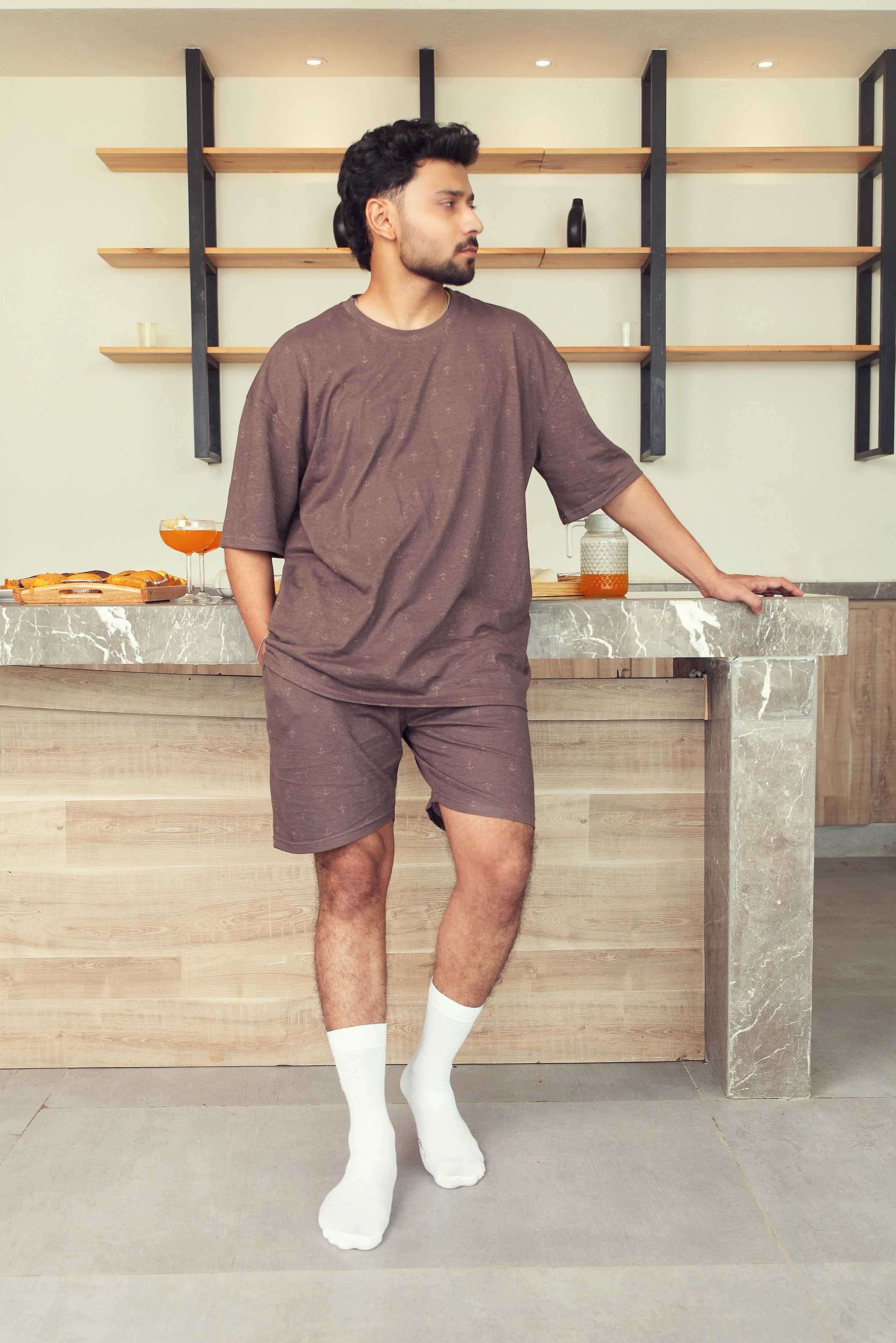 Men's Nightwear Brown Anchor - Shorts Set