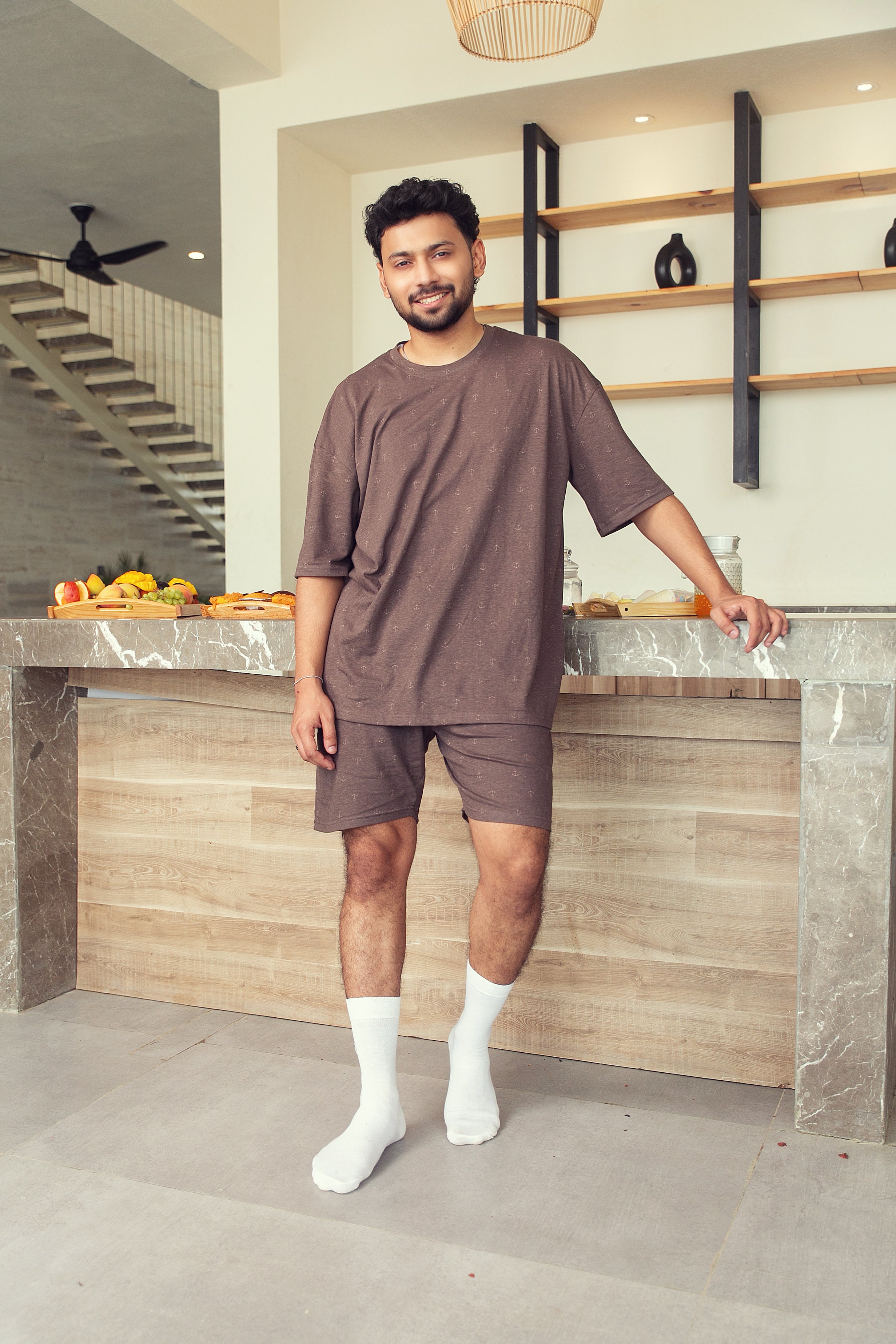 Men's Nightwear Brown Anchor - Shorts Set