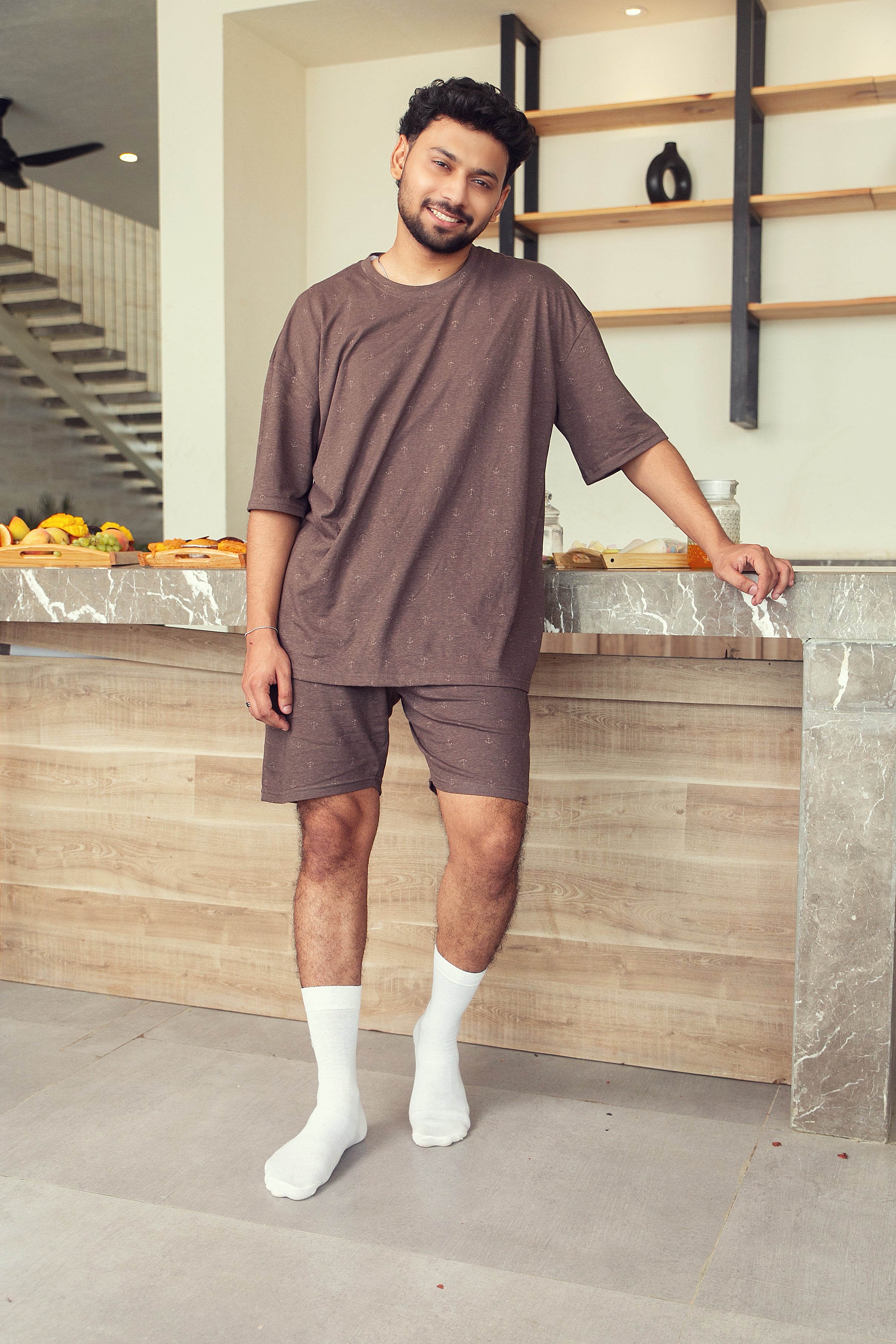 Men's Nightwear Brown Anchor - Shorts Set