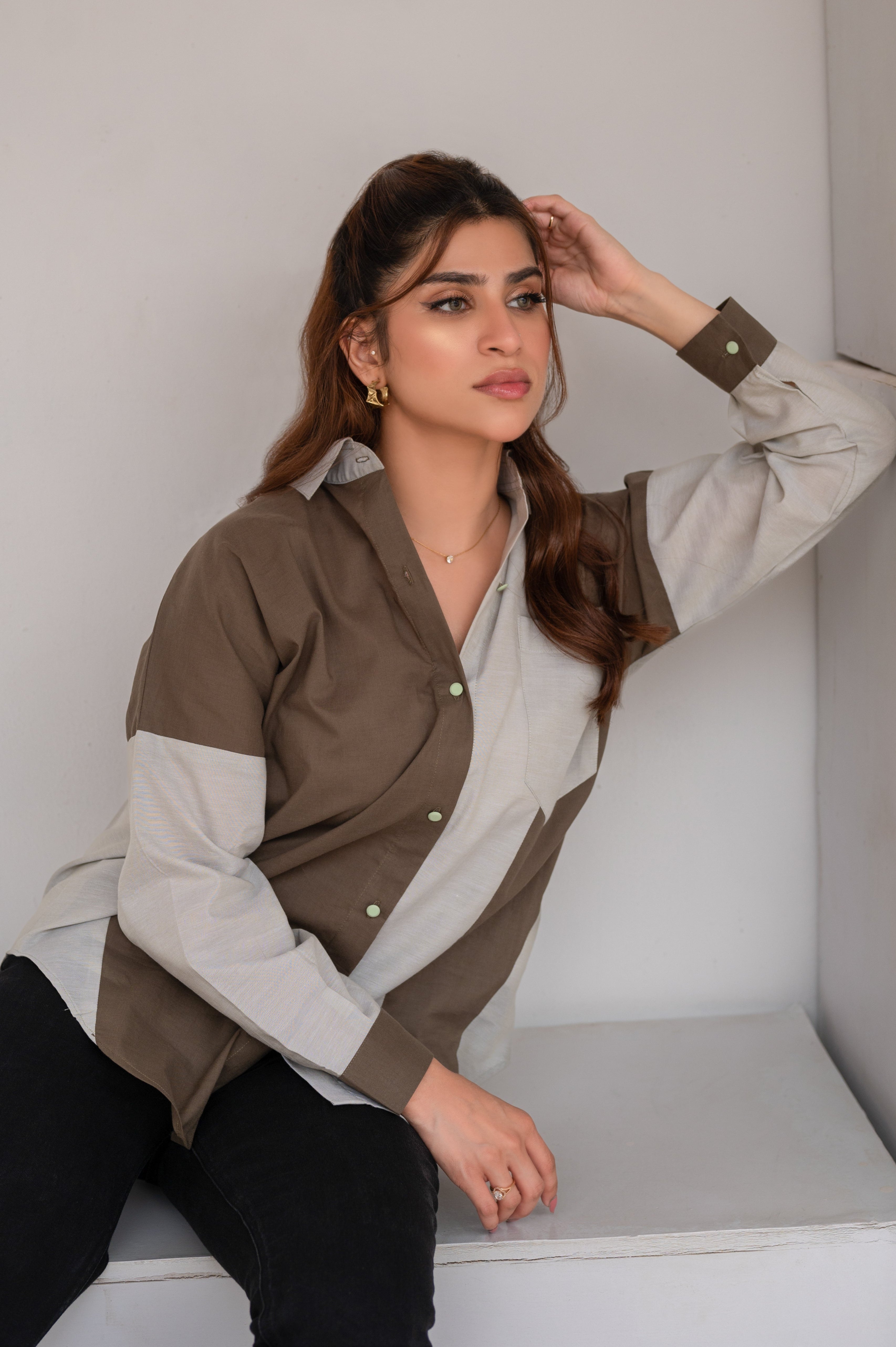 Color Block Top - Olive Green