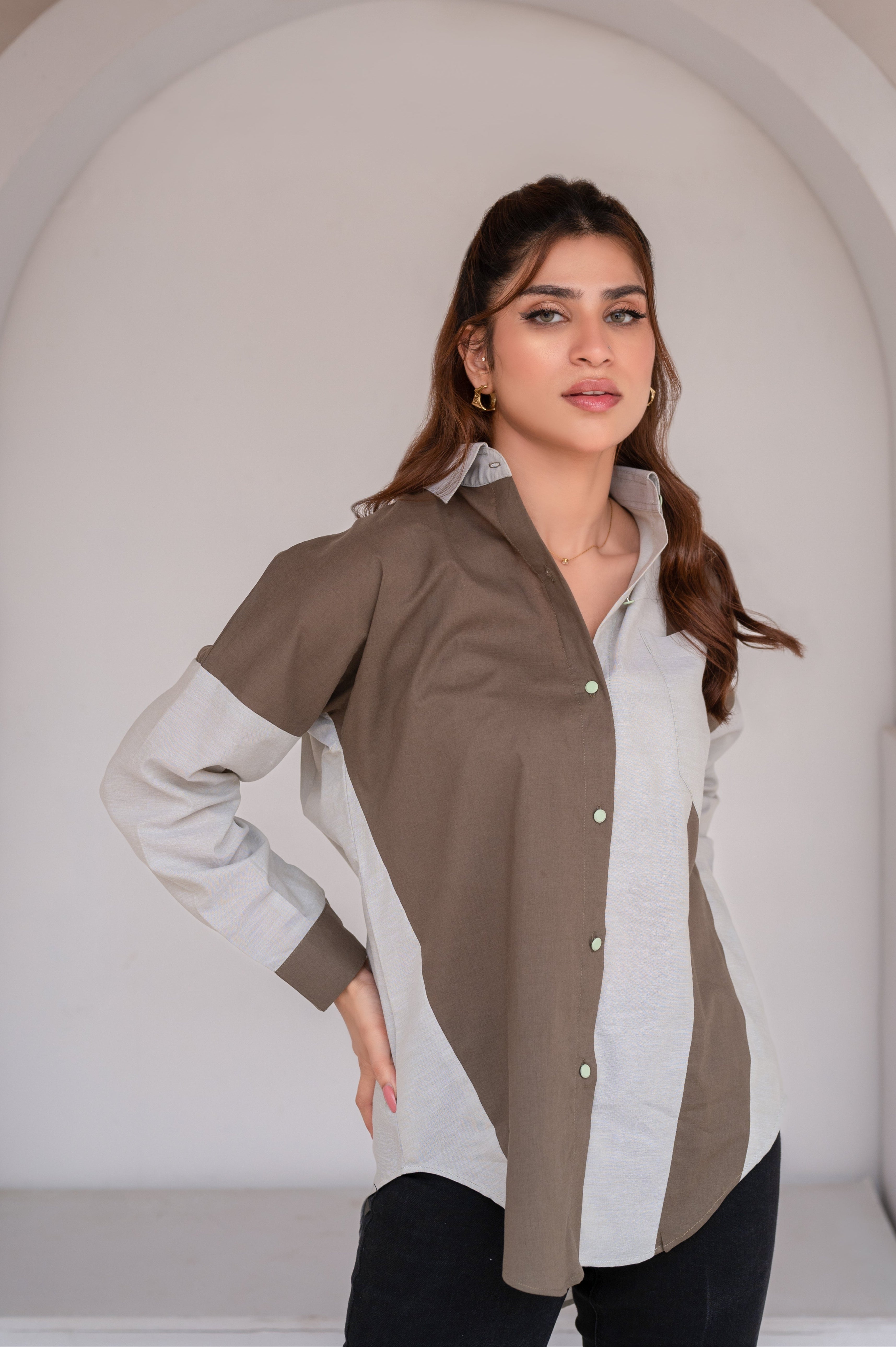 Color Block Top - Olive Green