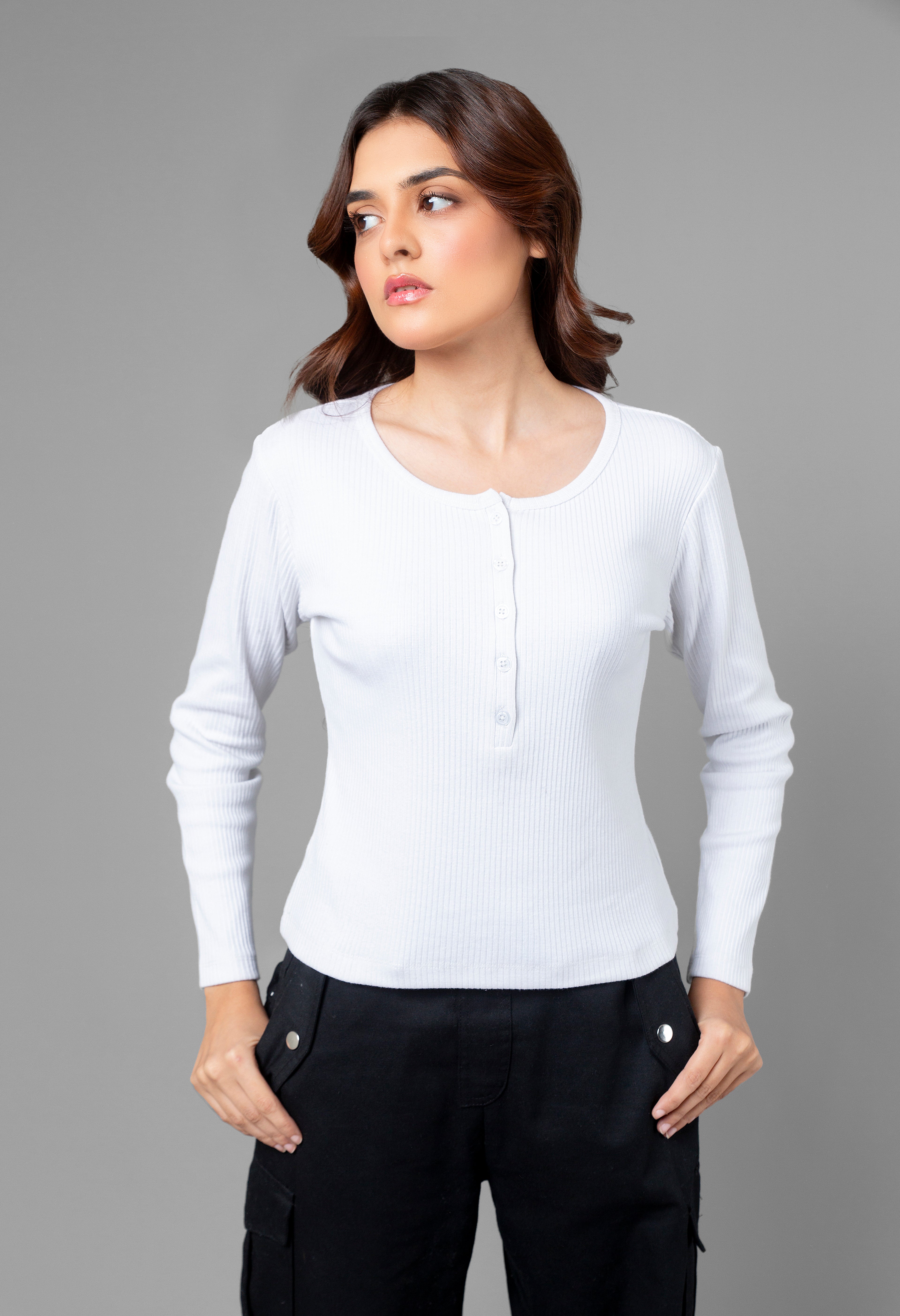 White Ribbed Short Top